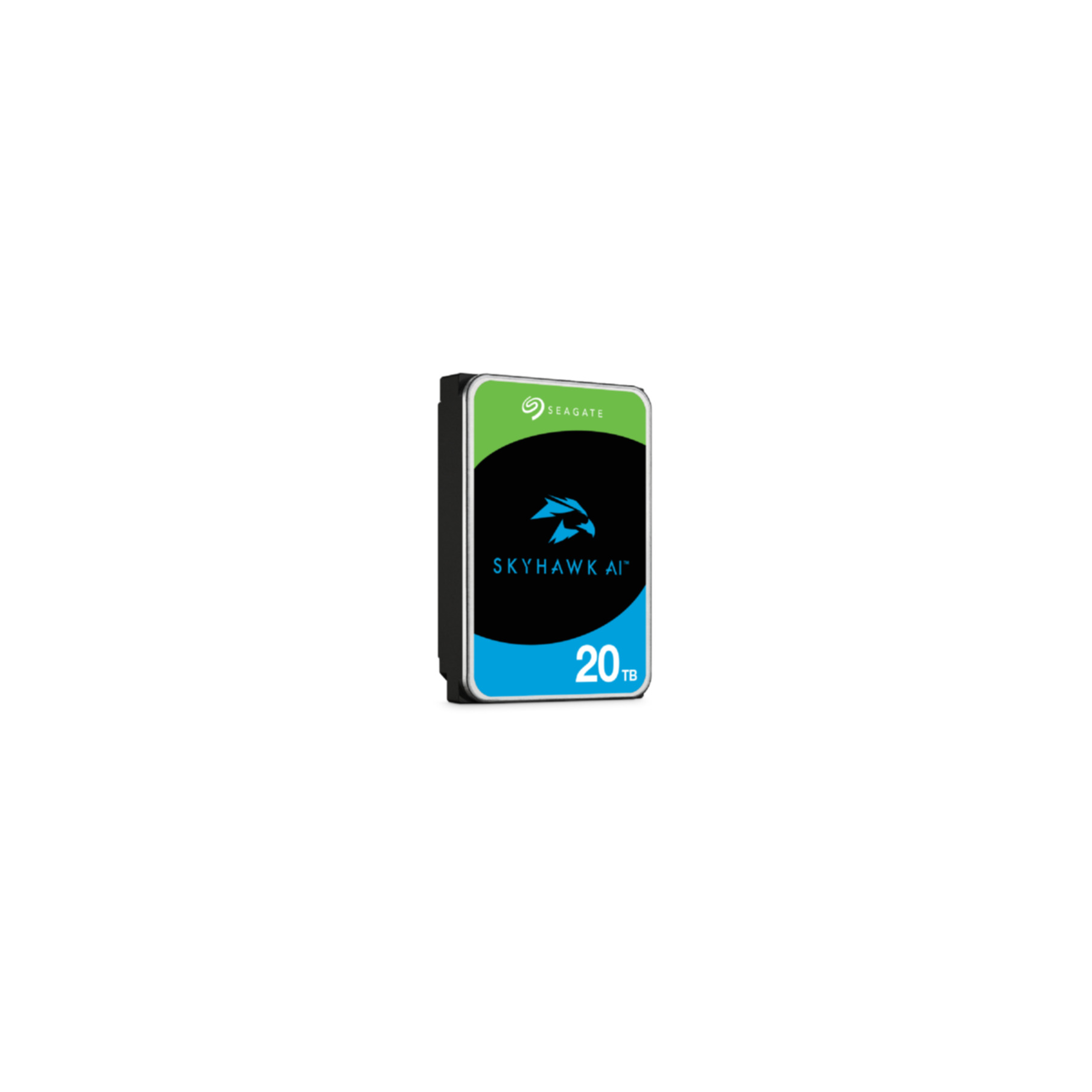 Seagate SkyHawk AI 20TB Festplatte mit blauem und grünem Design.