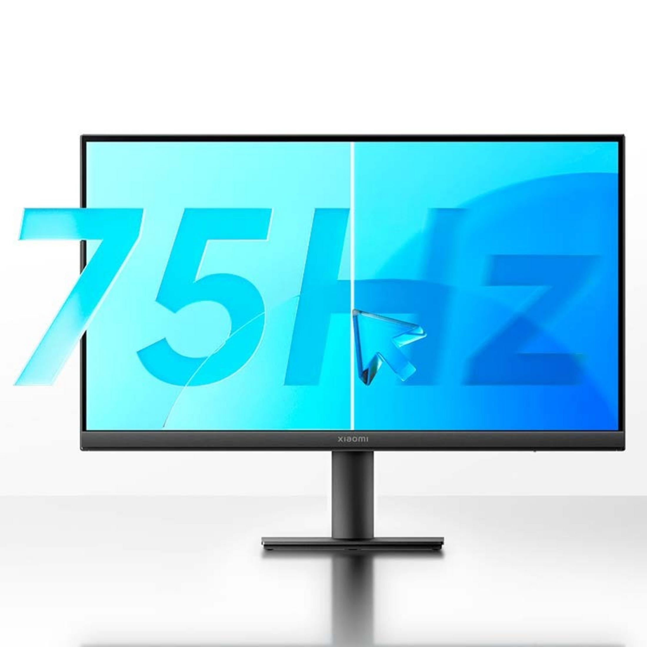 Un moniteur Xiaomi affichant 75Hz avec un curseur bleu.