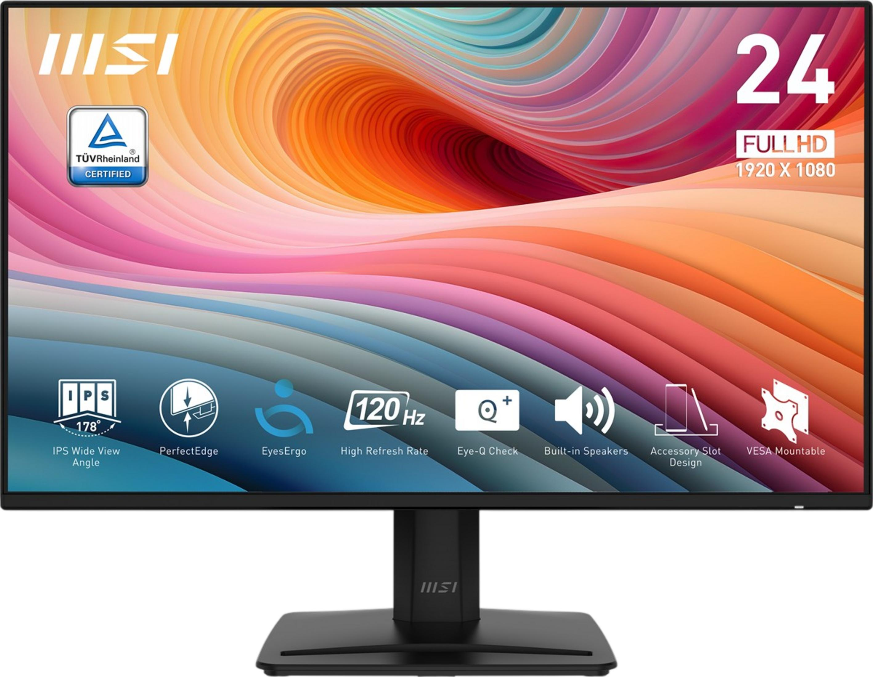 MSI 24-Zoll Full HD Monitor mit lebendigem Bildschirm und Icons.