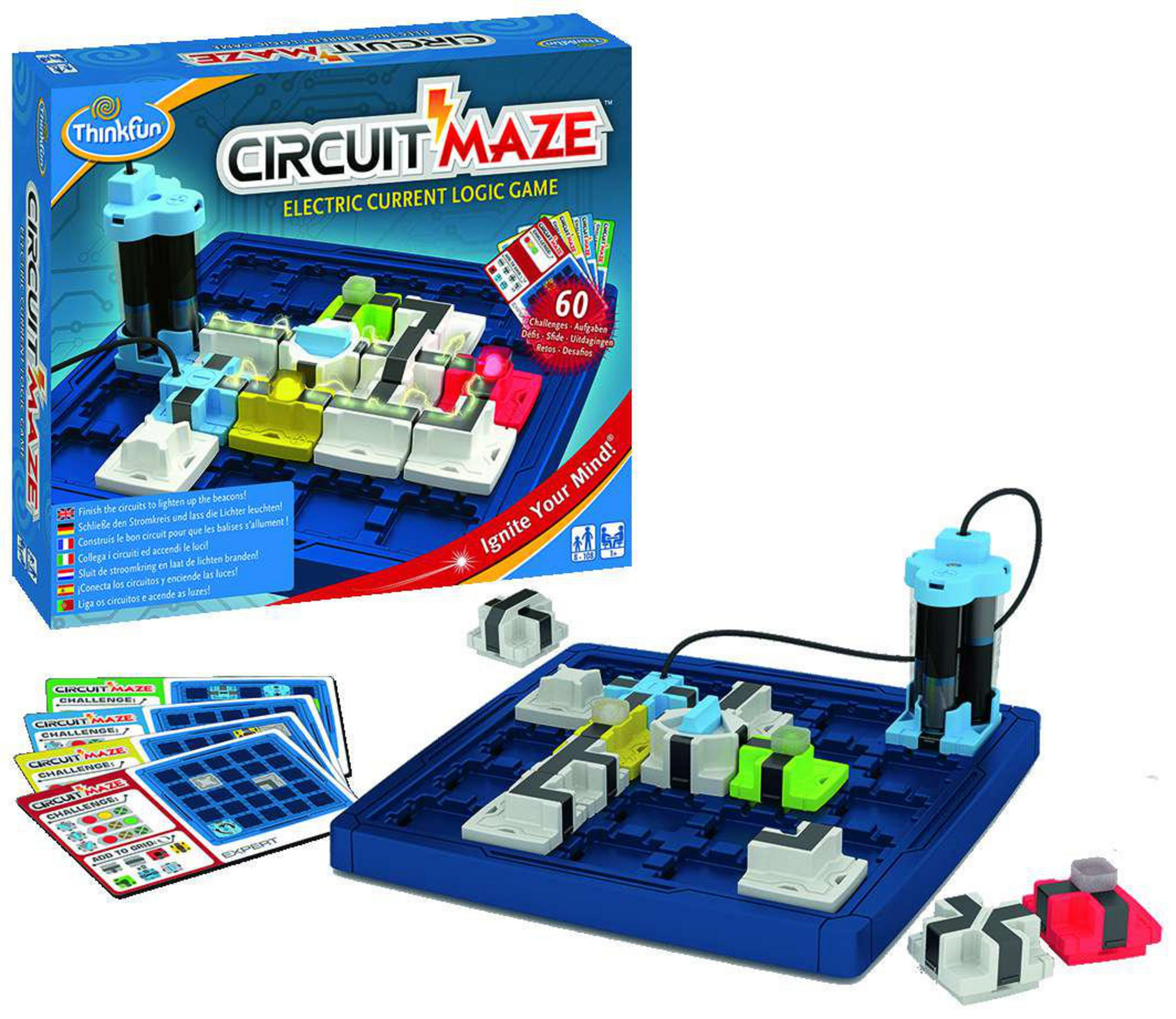 Le jeu de société Circuit Maze avec composants et cartes de défi.