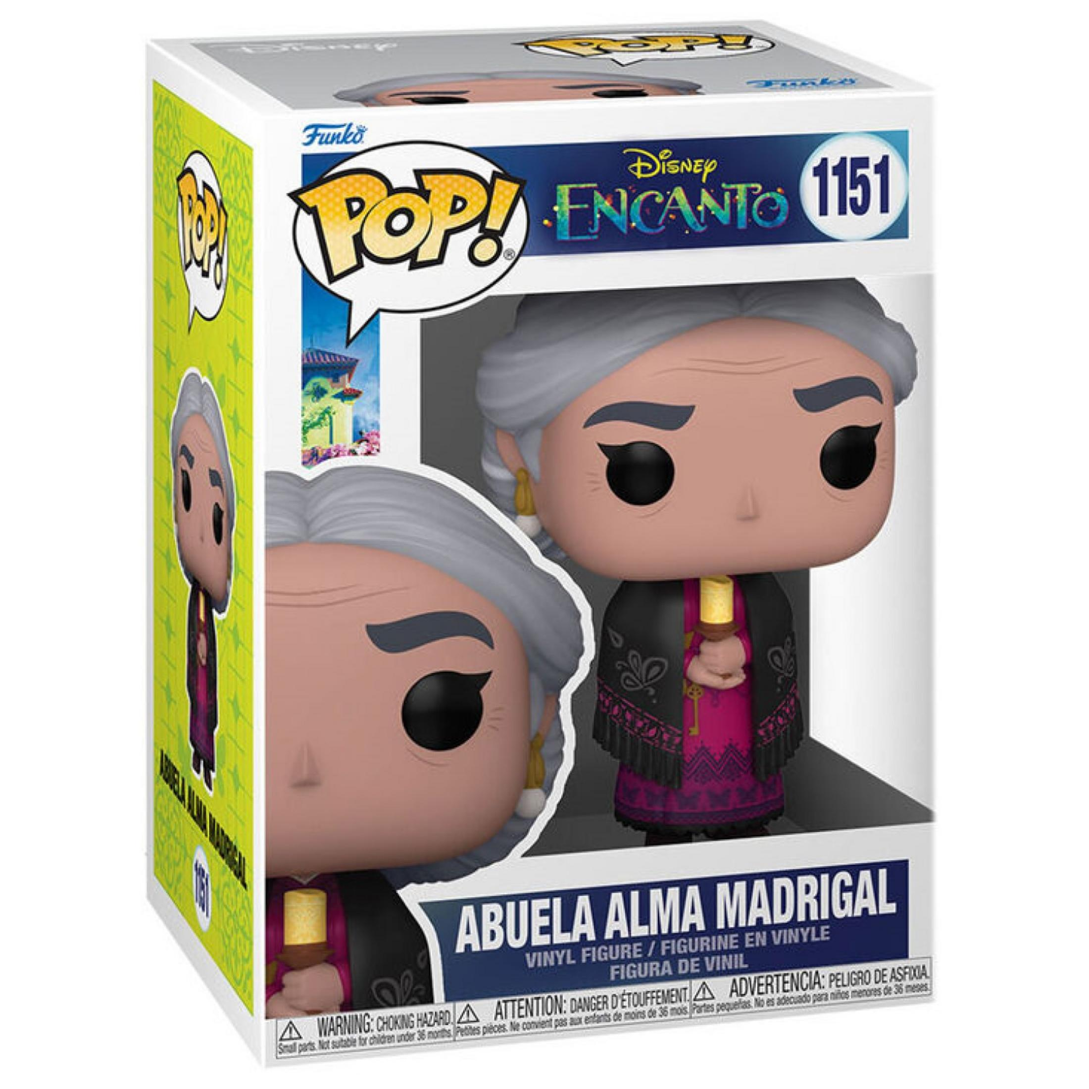 Action figure Funko Pop! in vinile di Abuela Alma Madrigal da Encanto con candela.
