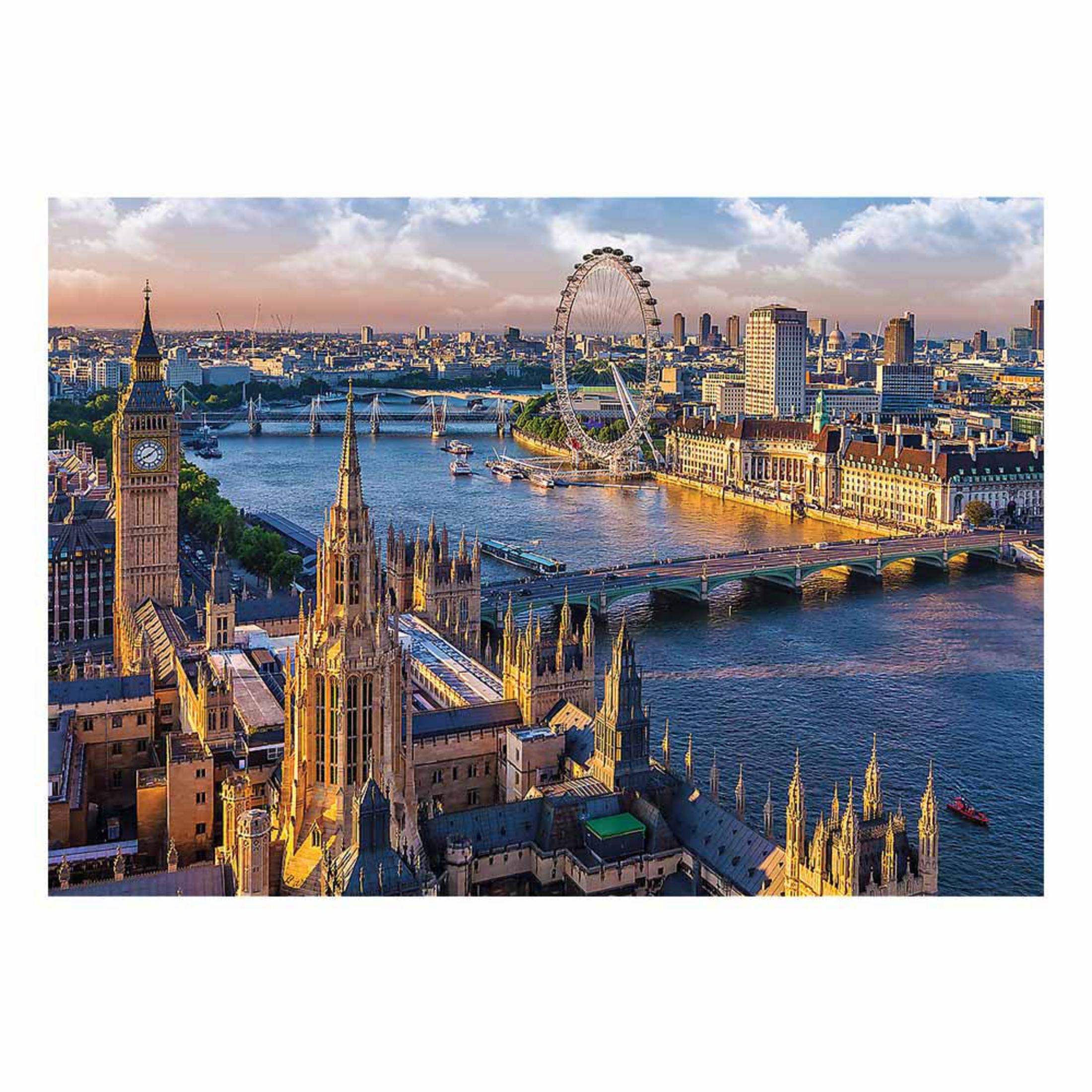 Vue de Londres avec Big Ben, le London Eye et le Parlement au bord de la Tamise.