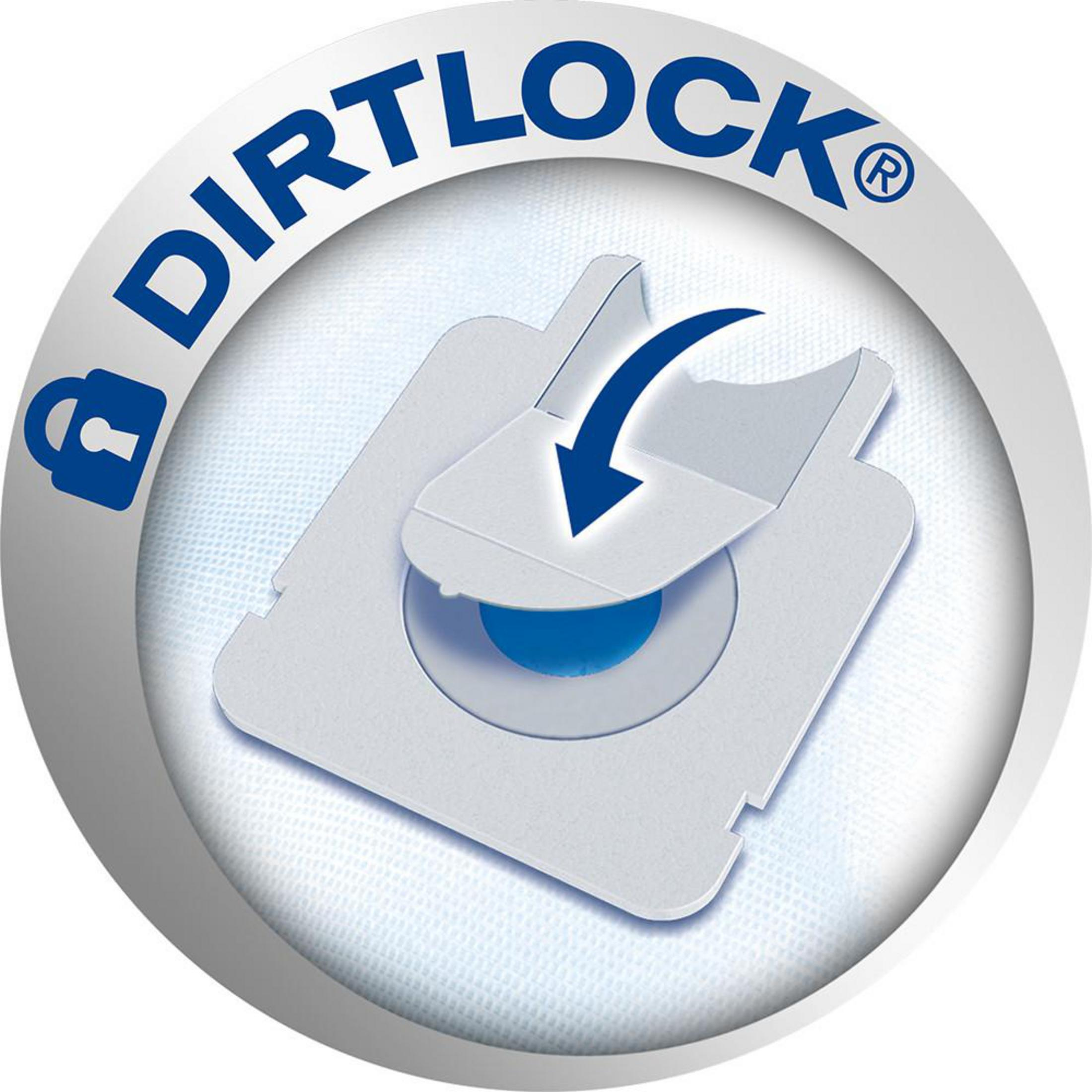 Ein Riegel schließt einen blauen Kreis. "DIRTLOCK" ist oben in blauer Schrift.