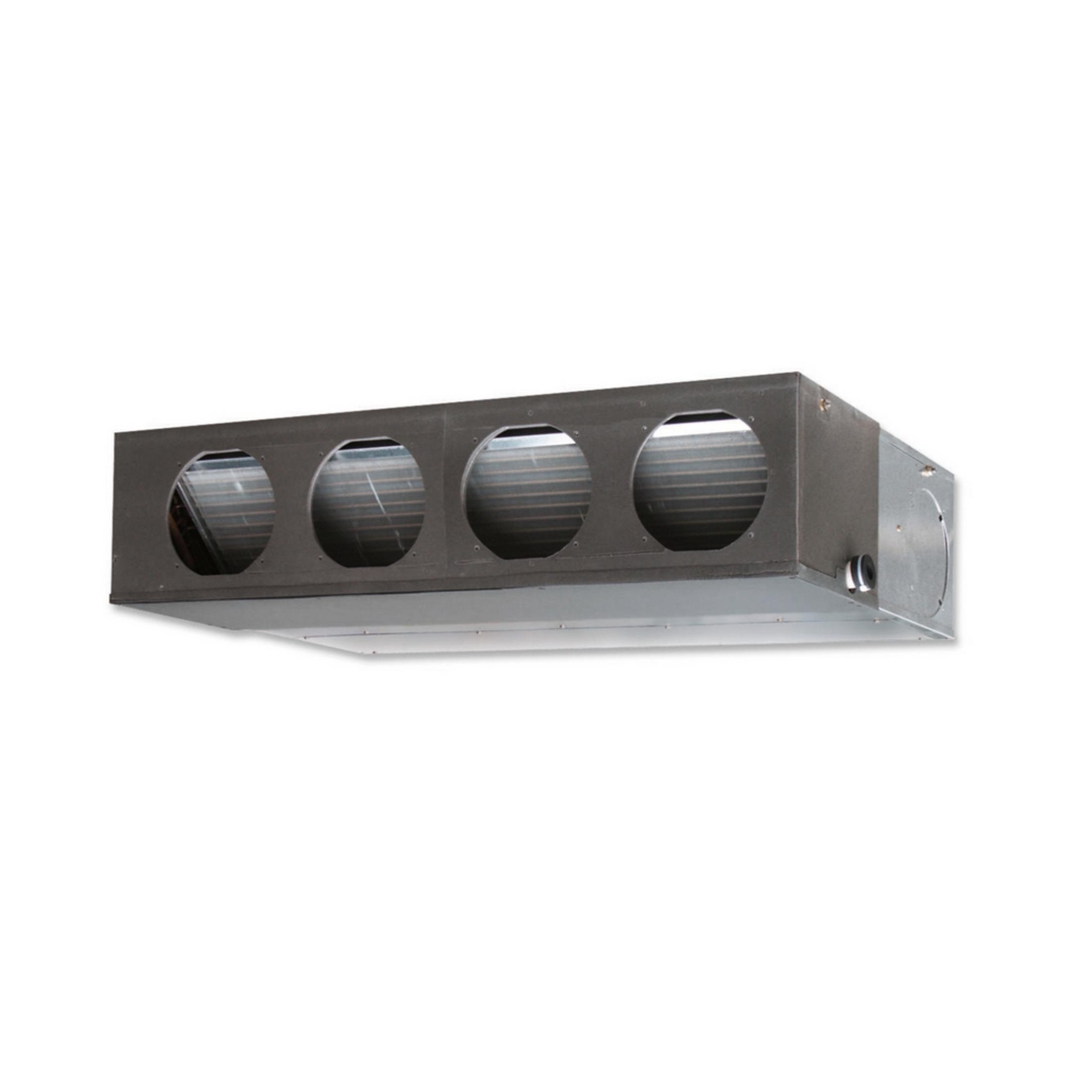 Unidad de ventilación rectangular con cuatro aberturas circulares que muestran lamas.