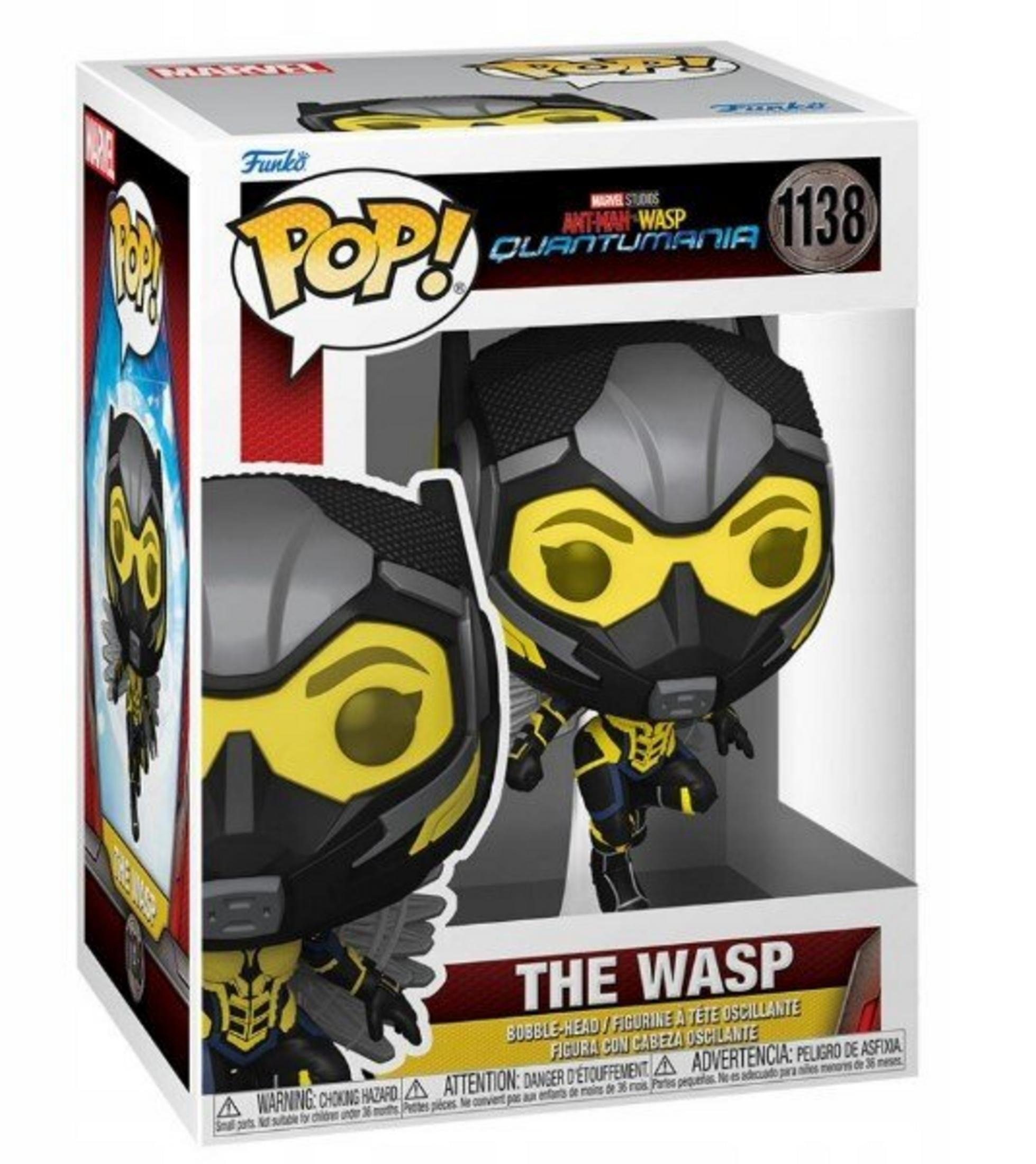 Action figure Funko Pop! di Wasp da Ant-Man e The Wasp: Quantumania in scatola.