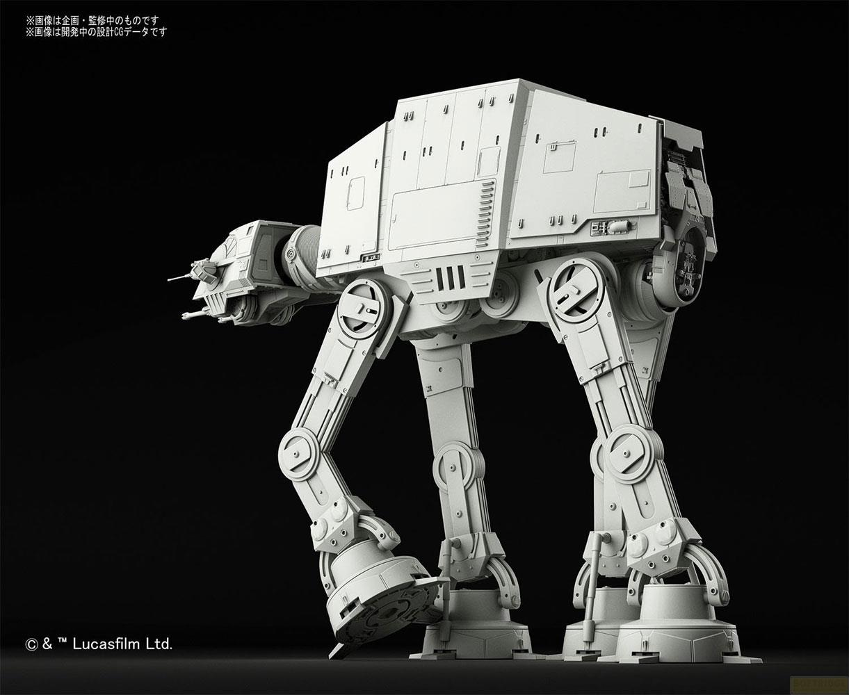 Un AT-AT Walker blanc à quatre pattes sur fond noir.