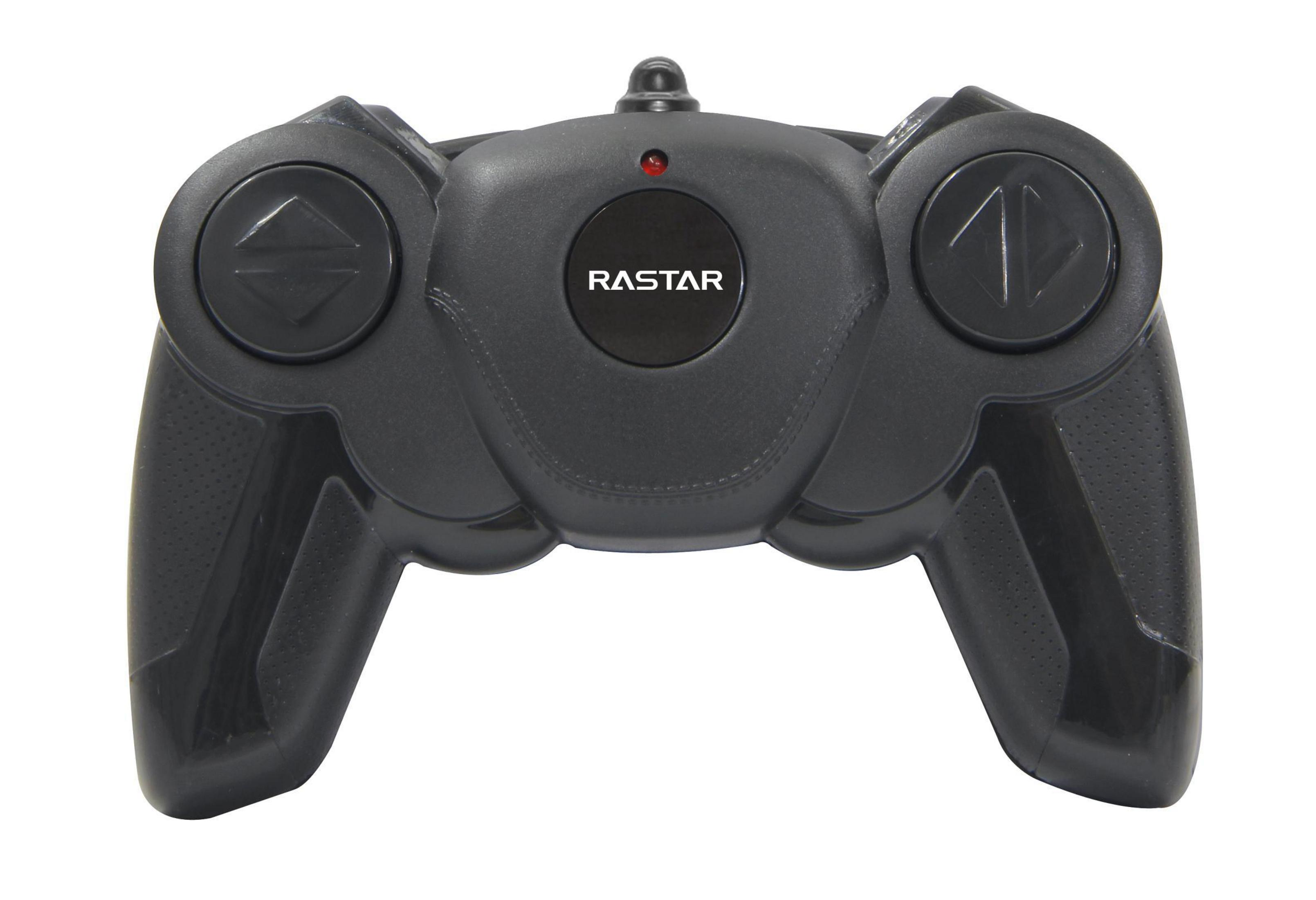 Schwarzer ferngesteuerter Controller mit RASTAR-Logo und roten Lämpchen.