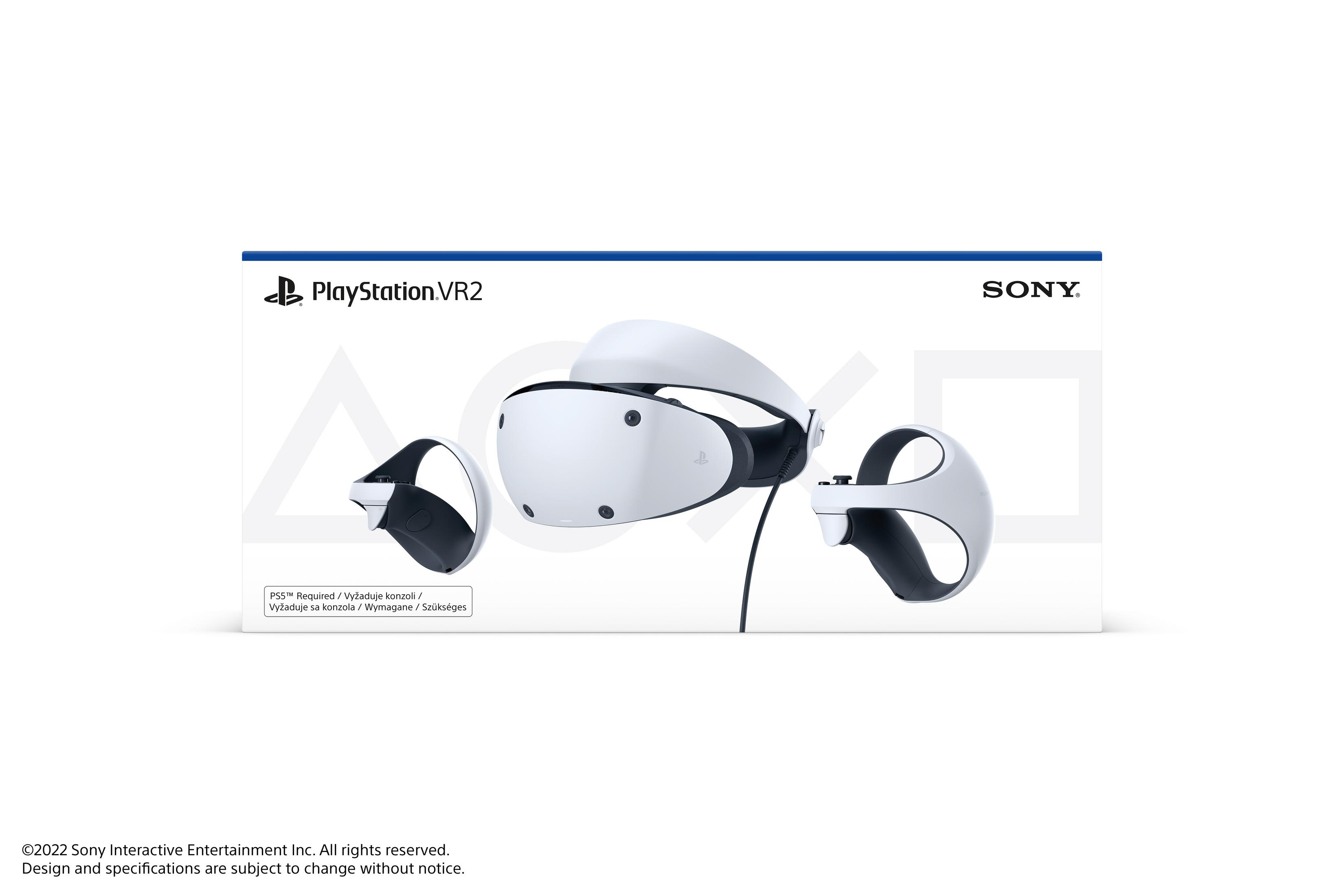 Visore e controller Sony PlayStation VR2 su confezione bianca.