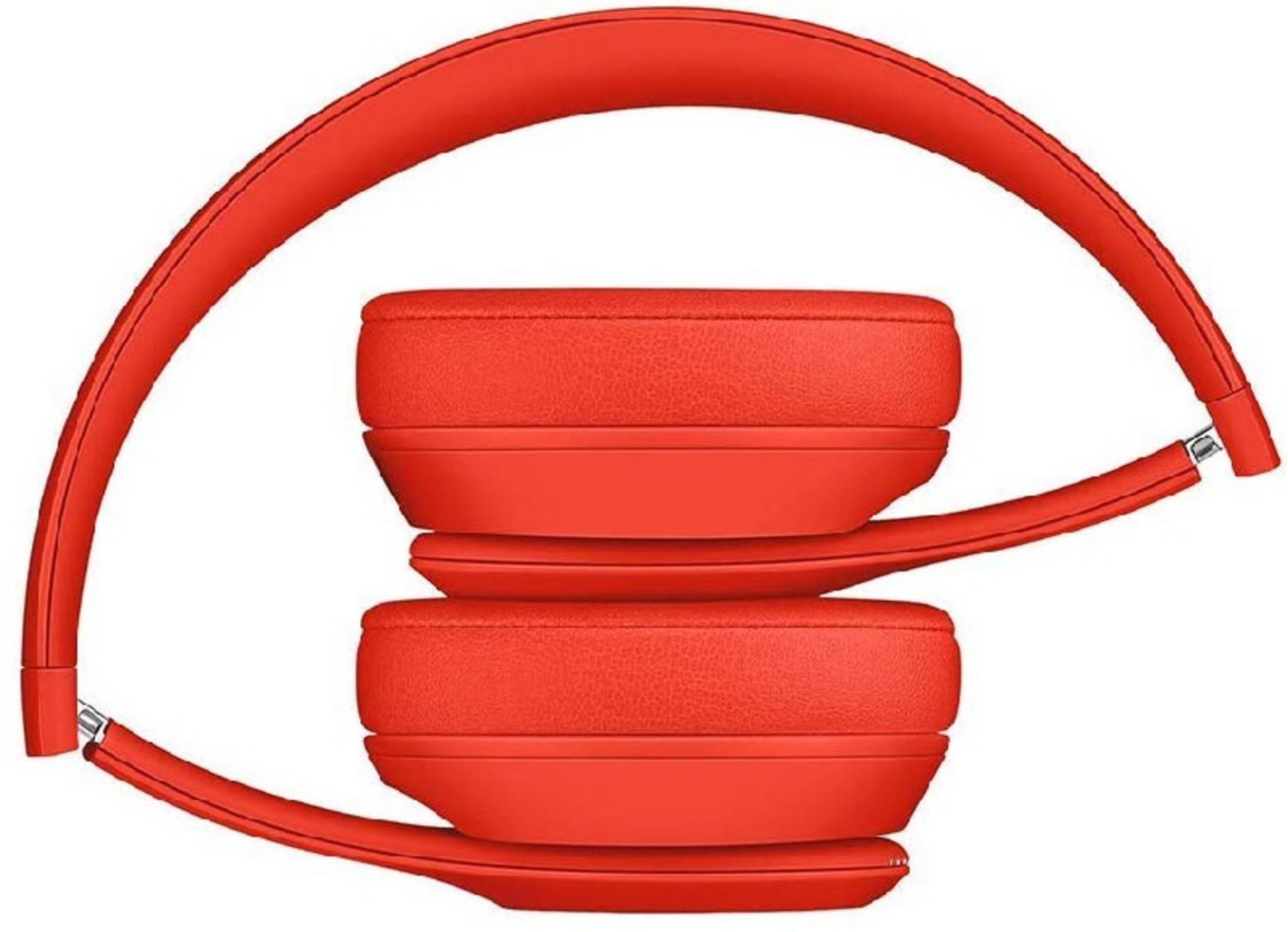 Cuffie rosse con padiglioni imbottiti e archetto pieghevole, vista ravvicinata.