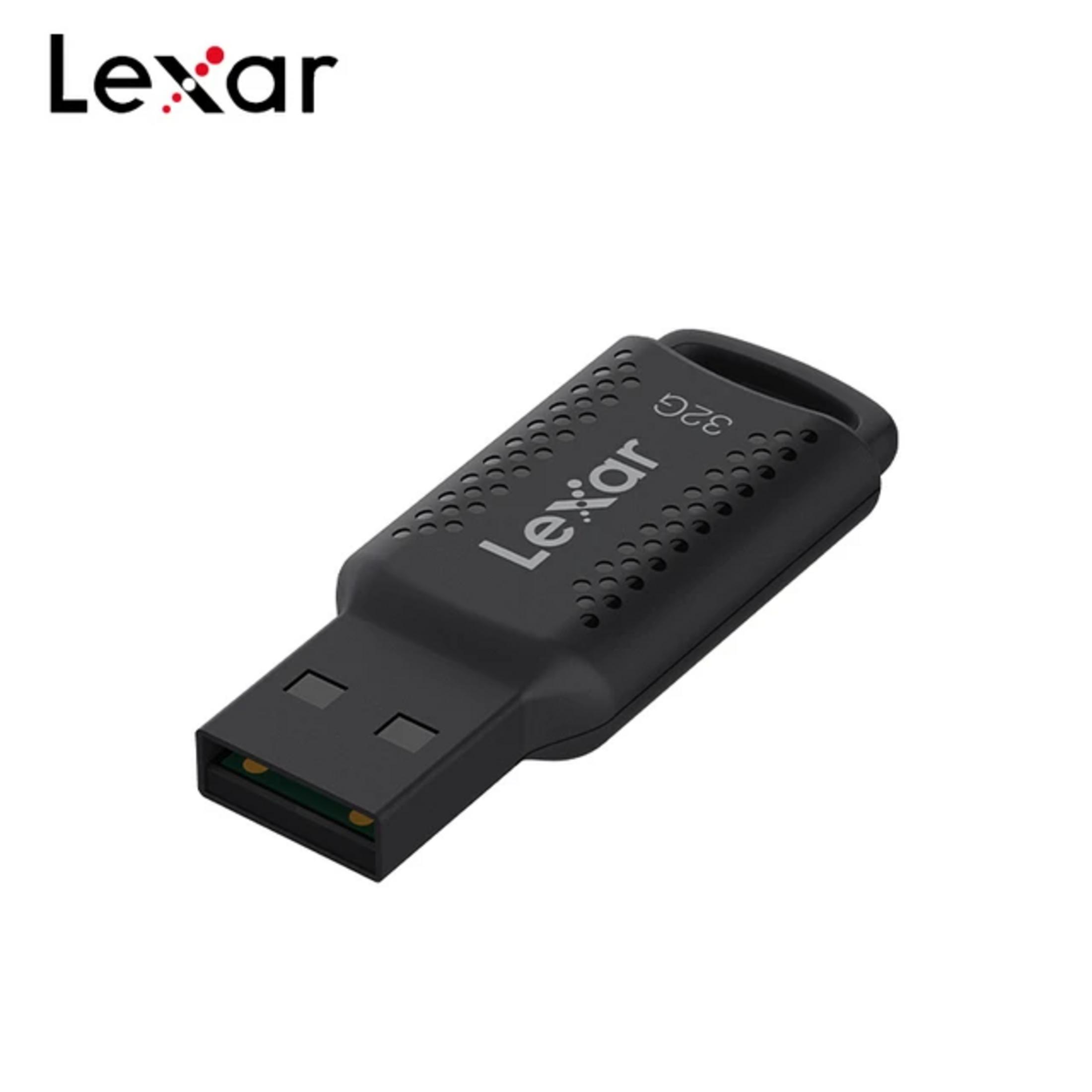 Pen drive USB Lexar nero da 32 GB con custodia perforata e connettore USB.