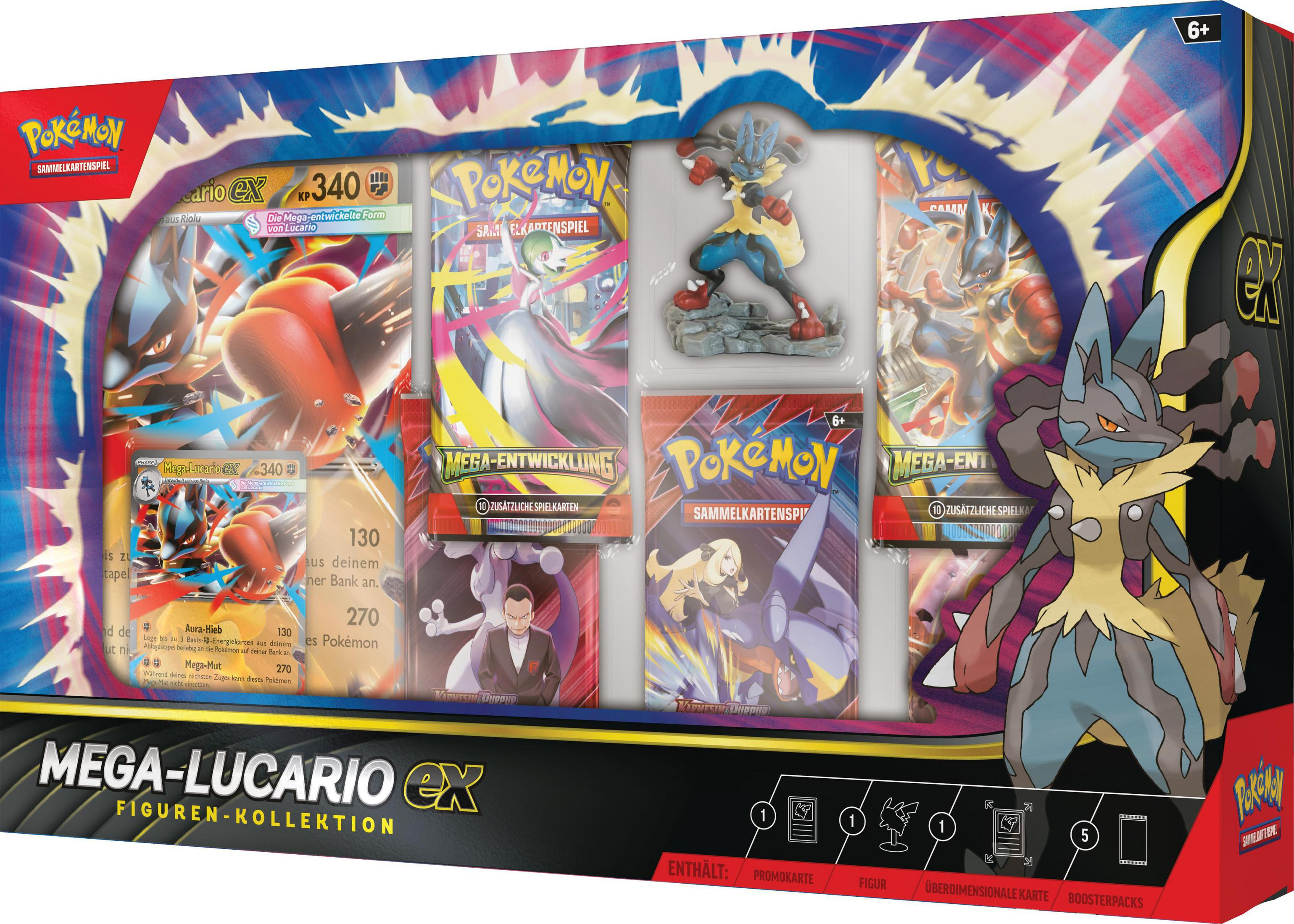 Pokemon Mega Lucario EX Figuren-Kollektion mit Karten, Figur und Boostern.