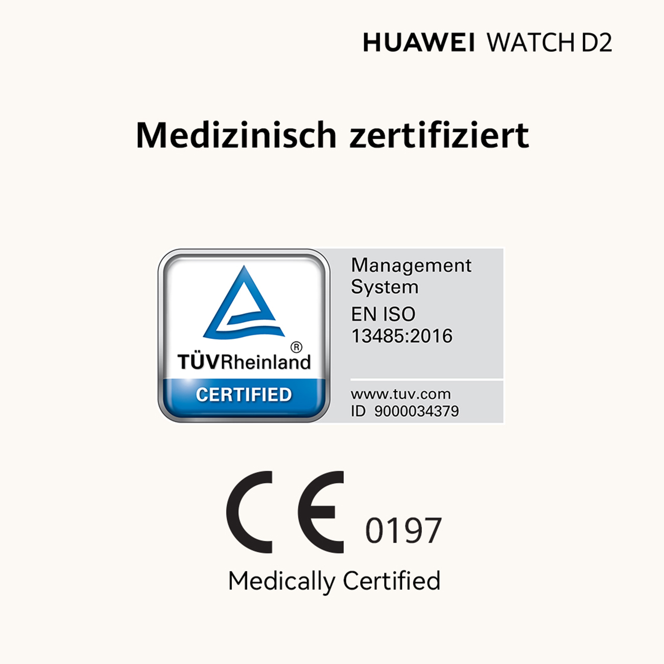 HUAWEI WATCH D2, medizinisch zertifiziert mit TÜV Rheinland Siegel.