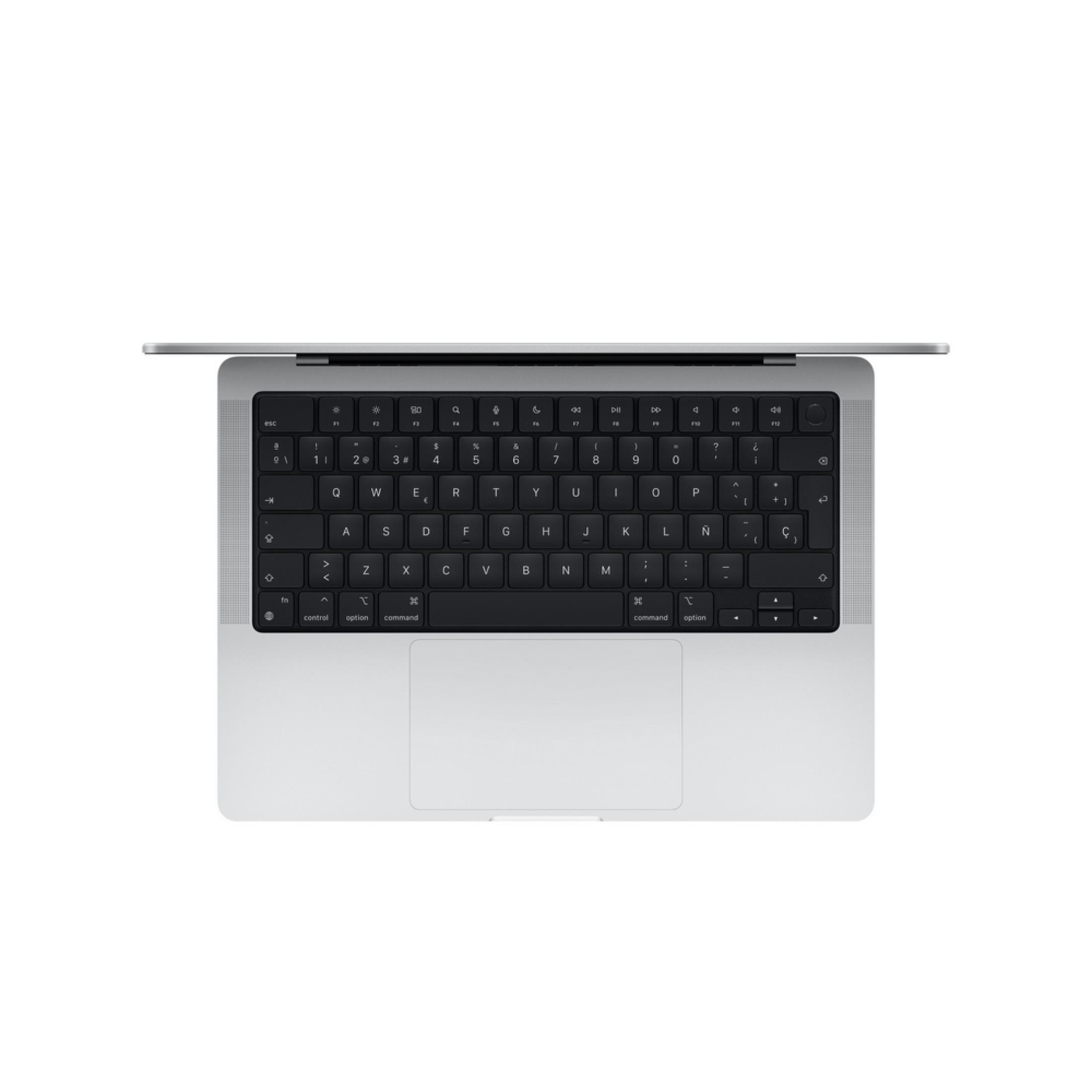 Un laptop argento visto dall'alto, con tastiera e trackpad visibili.