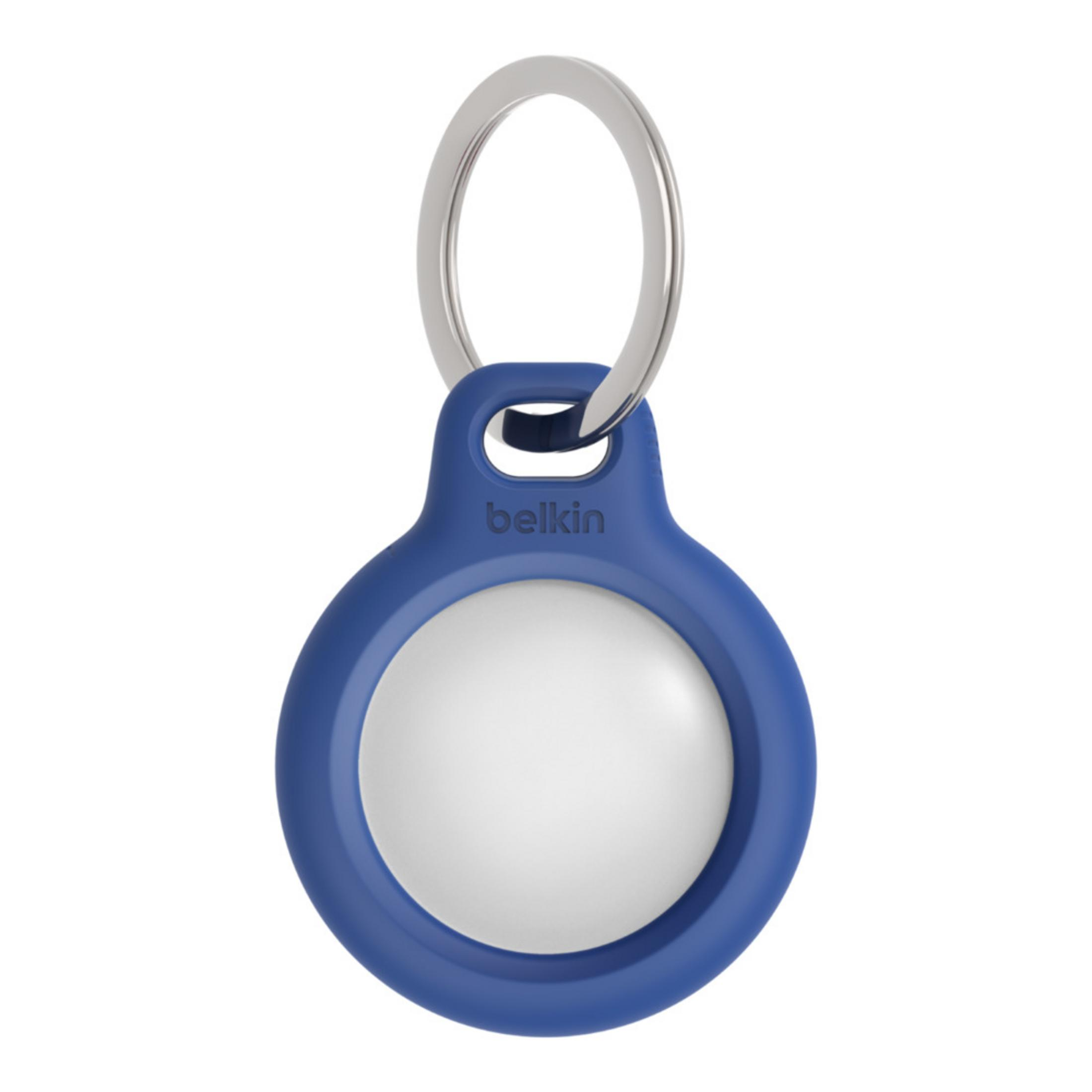 Un portachiavi Belkin blu con un anello d'argento.