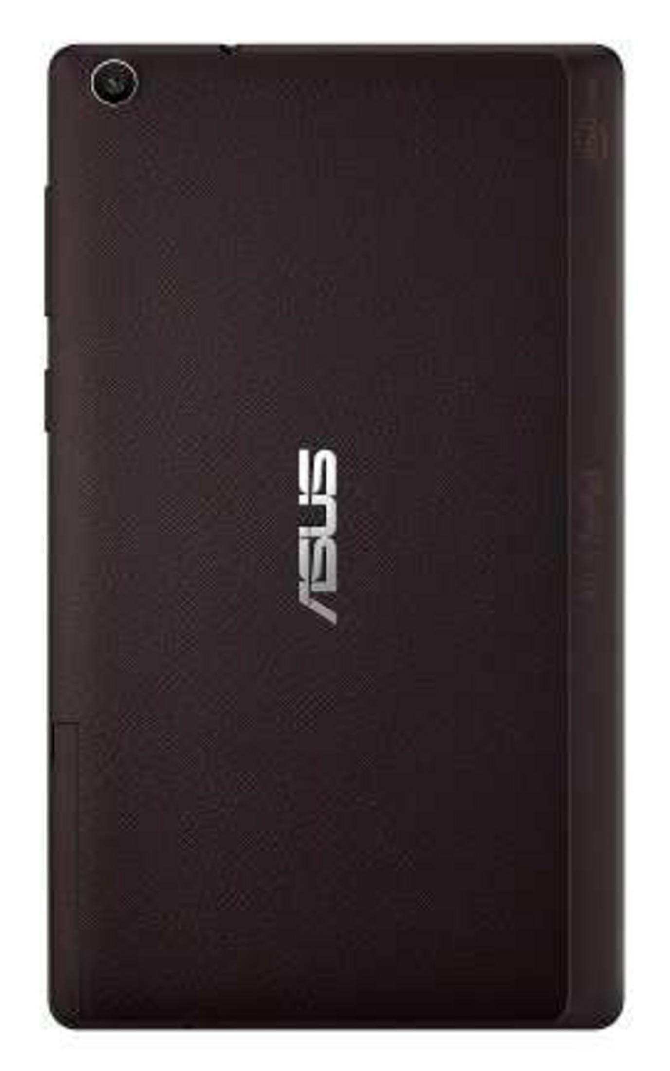 Dunkelbraunes Tablet mit ASUS-Logo in der Mitte und einer Kamera oben links.