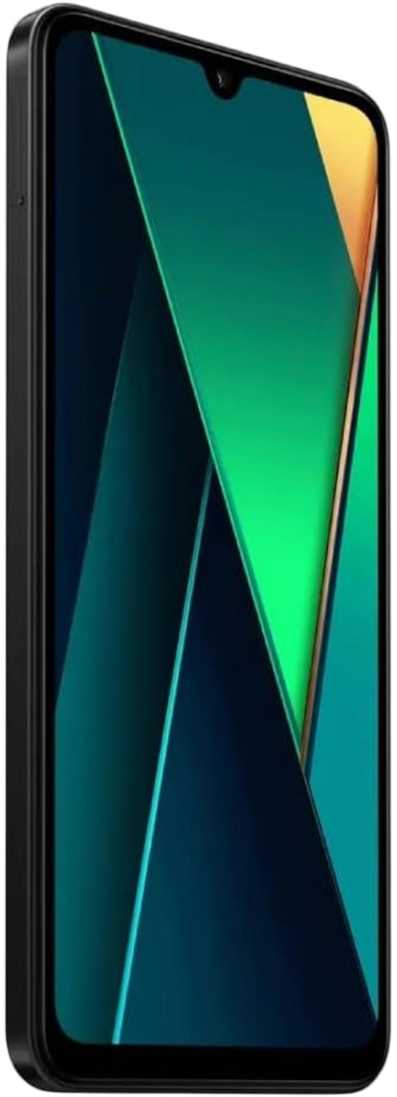 Uno smartphone nero con uno sfondo astratto verde e blu.