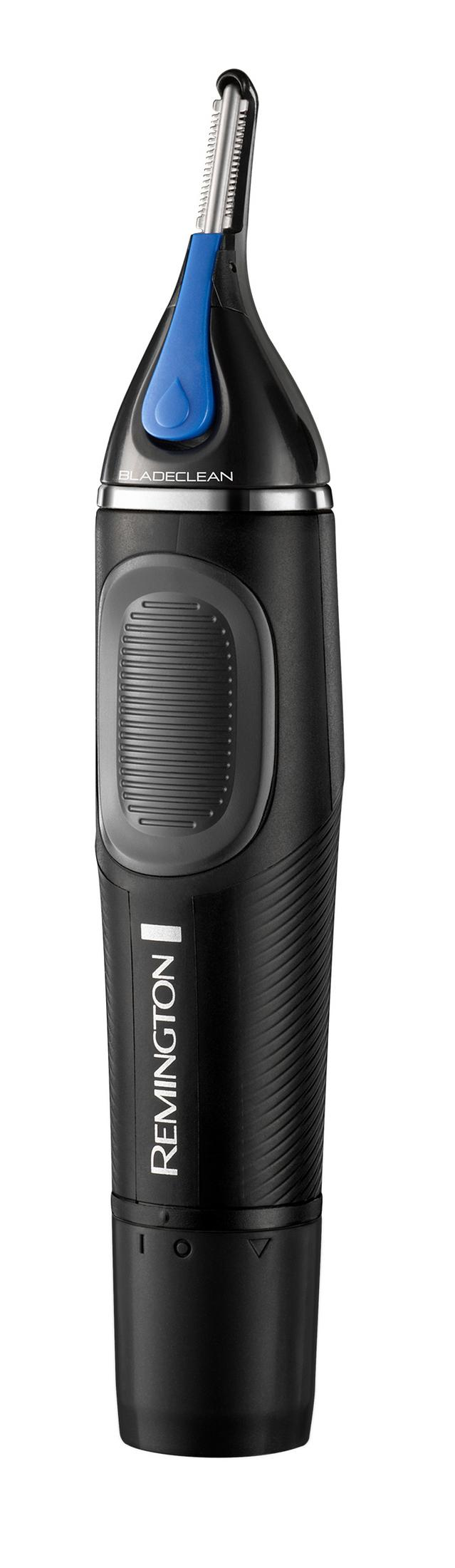 Rifinitore Remington nero con dettaglio blu e lama argentata.