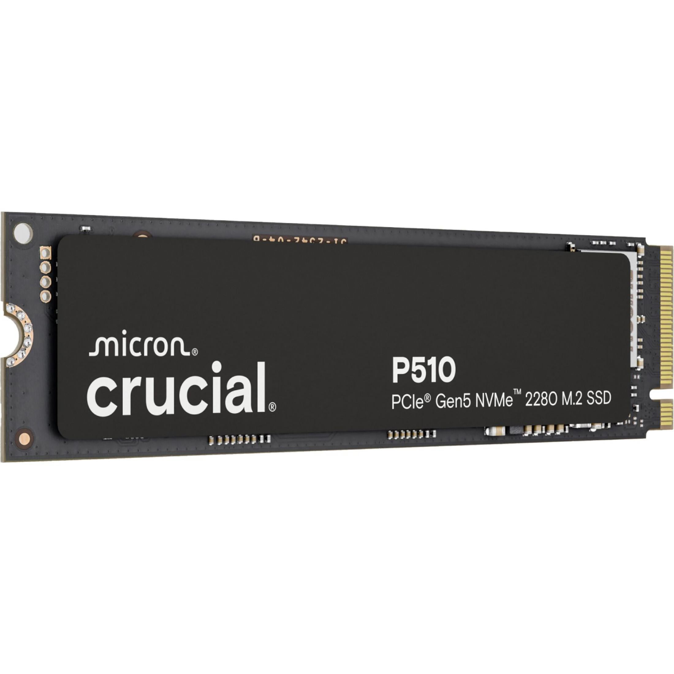 Un SSD Crucial P510 con logo Micron e interfaccia M.2 PCIe Gen5 NVMe 2280.