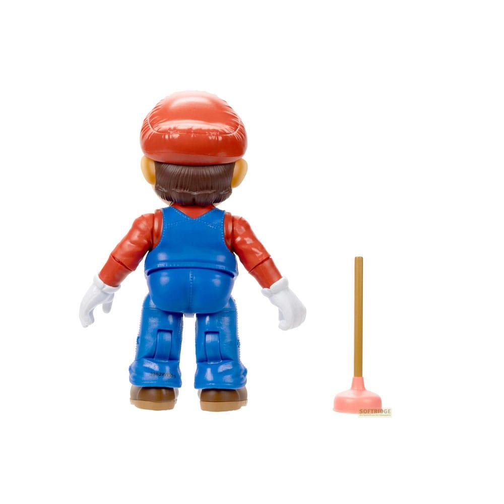 Figura de Mario de espaldas con gorra roja y peto azul y herramienta.