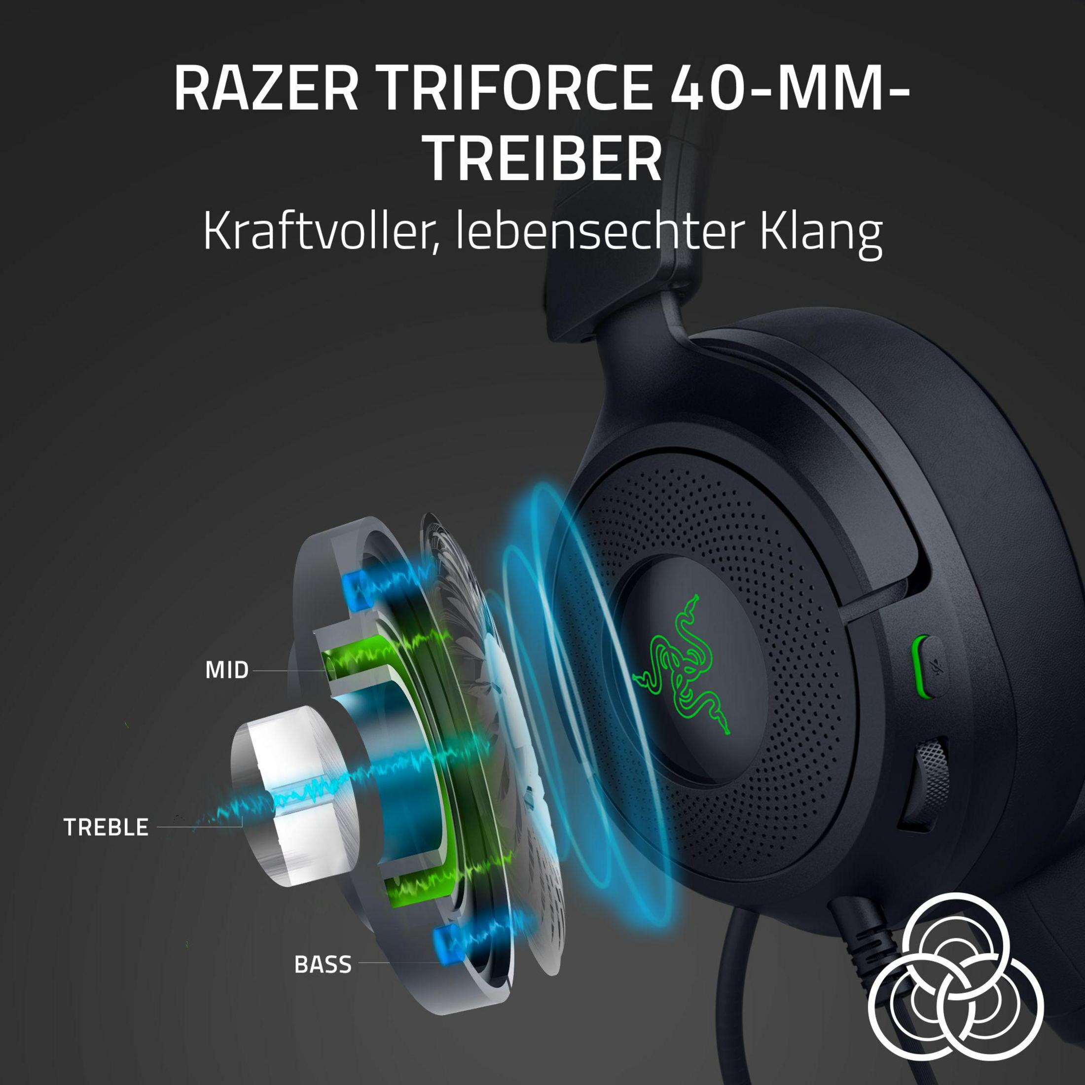 Driver per cuffie Razer con diagrammi per bassi, medi e alti.