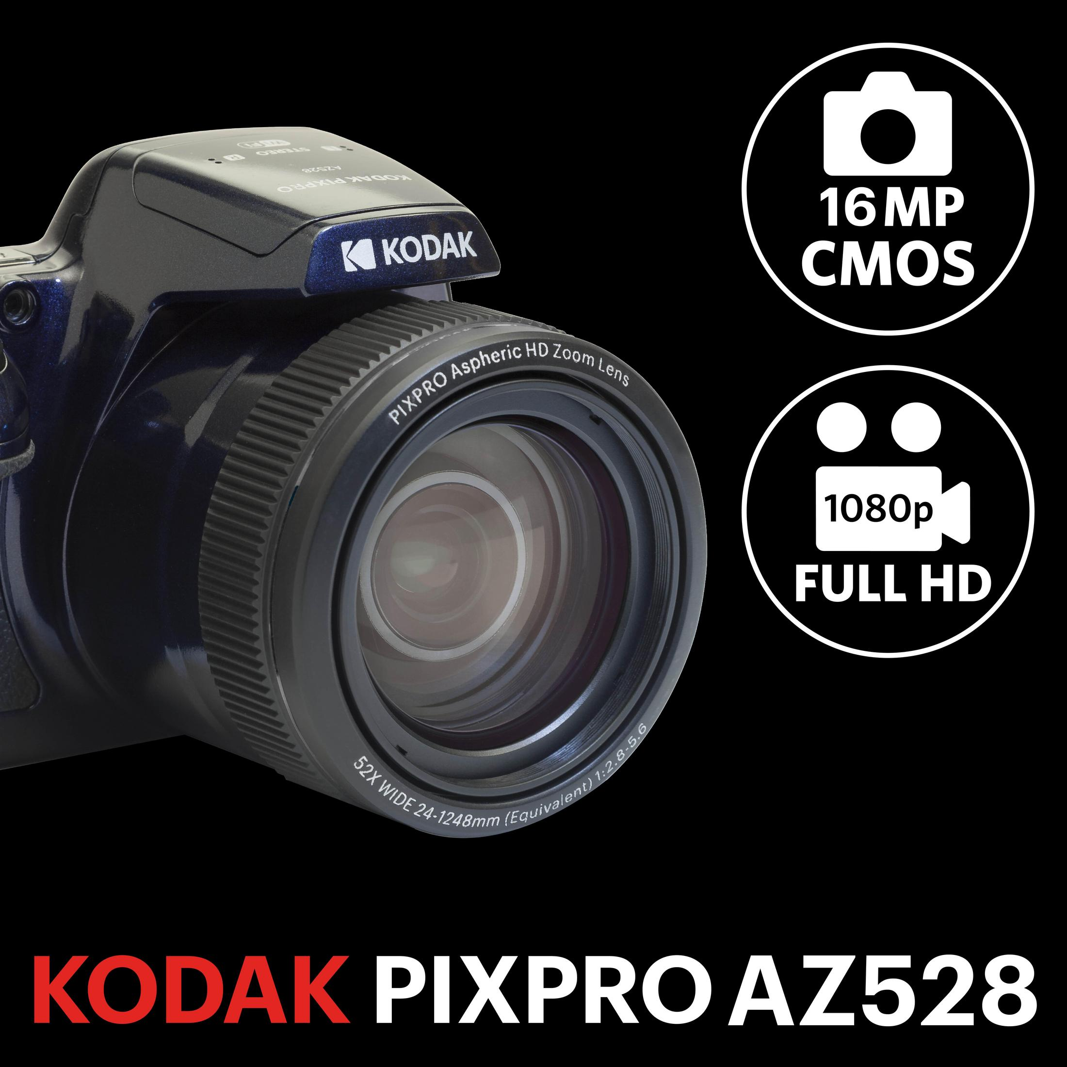 Appareil photo Kodak Pixpro AZ528 bleu foncé avec objectif zoom, CMOS 16MP et Full HD 1080p.