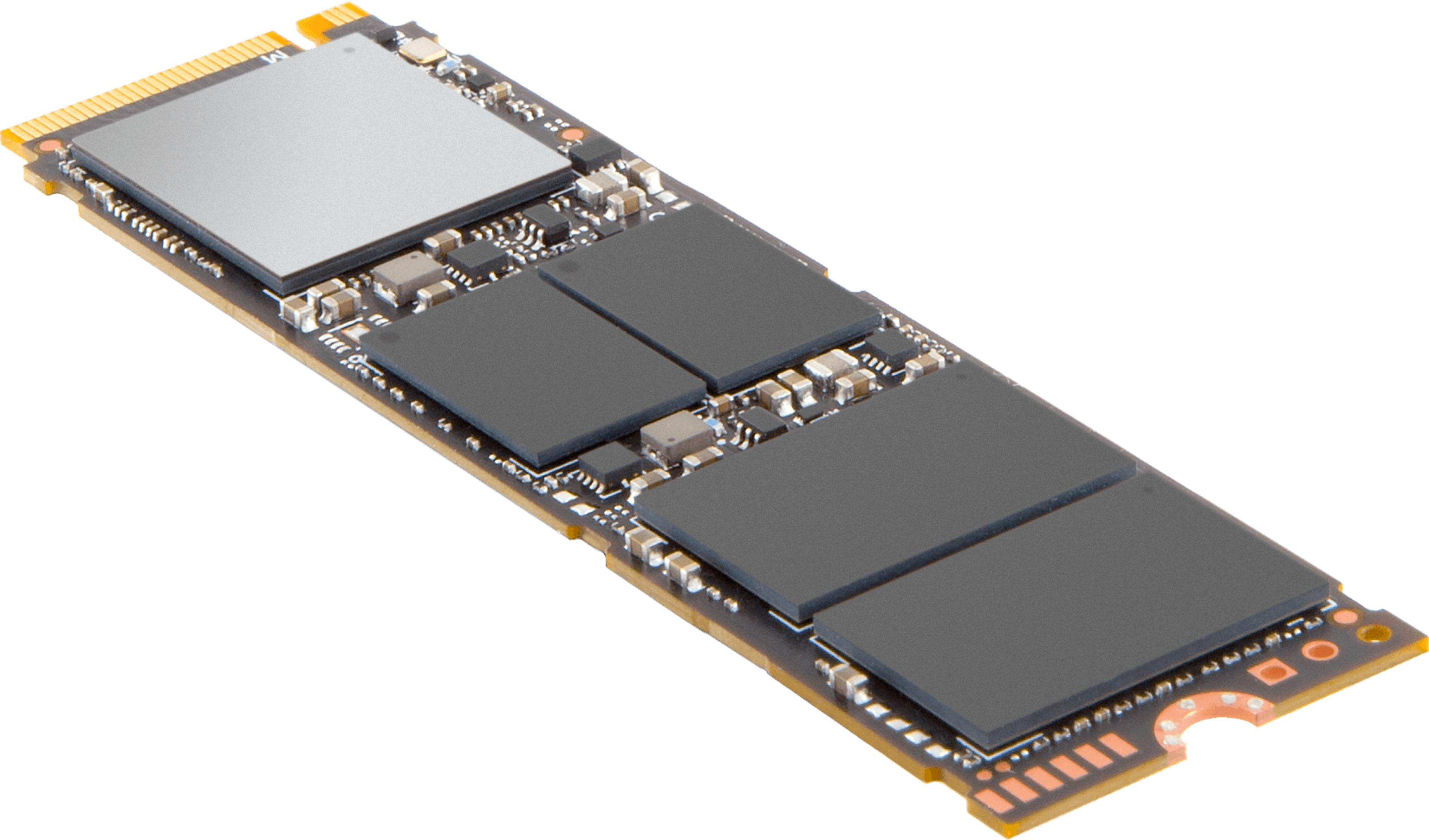 Un SSD M.2 con chip di memoria neri e un chip controller grigio.