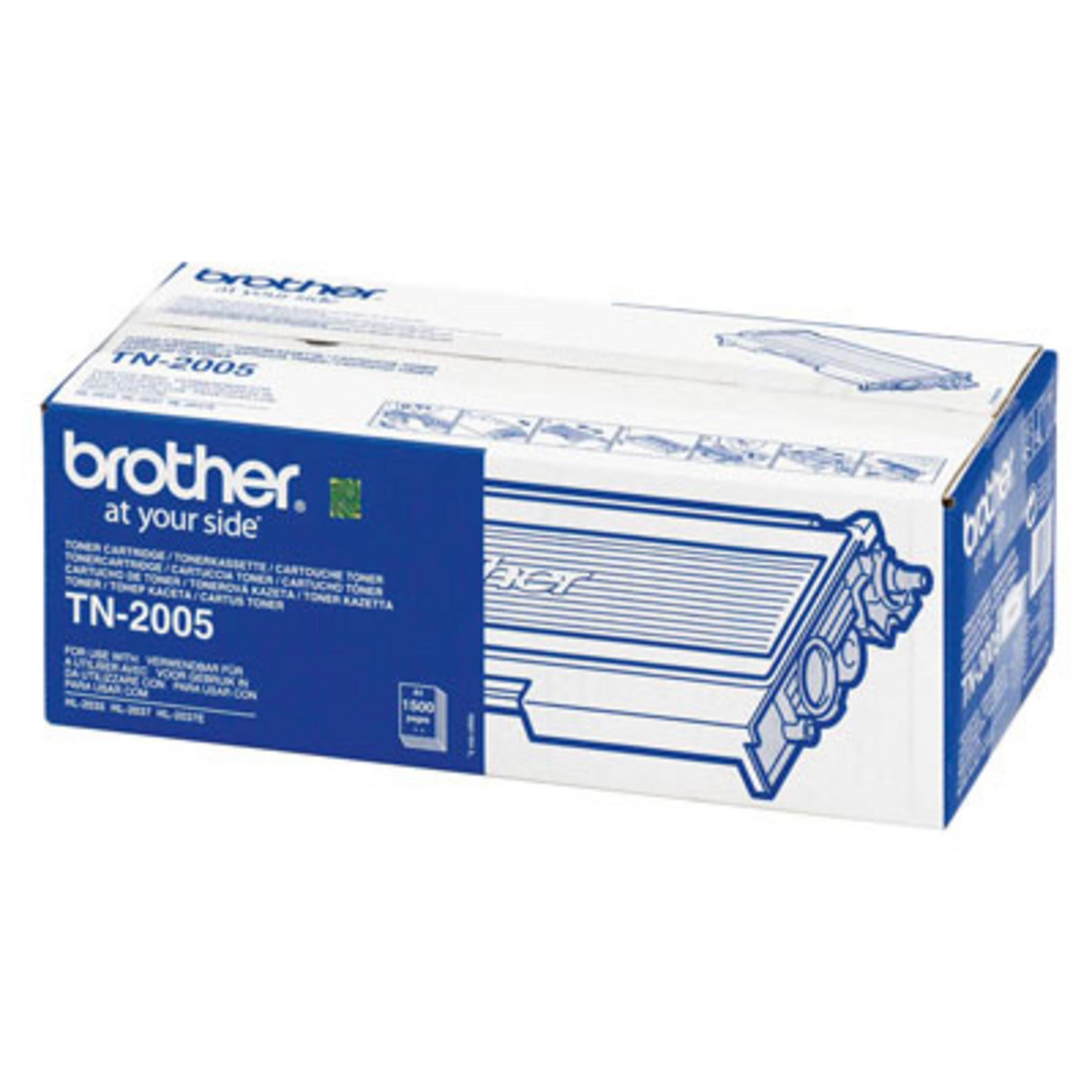 Cartuccia toner Brother TN-2005 in confezione bianca e blu.