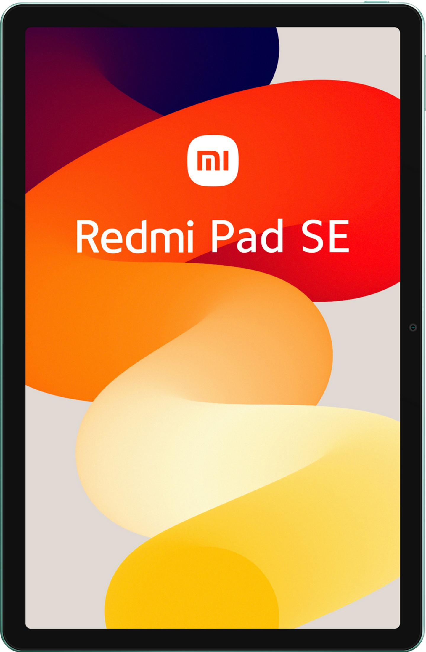 Una tableta que muestra el logo de Xiaomi y "Redmi Pad SE" sobre un fondo colorido.