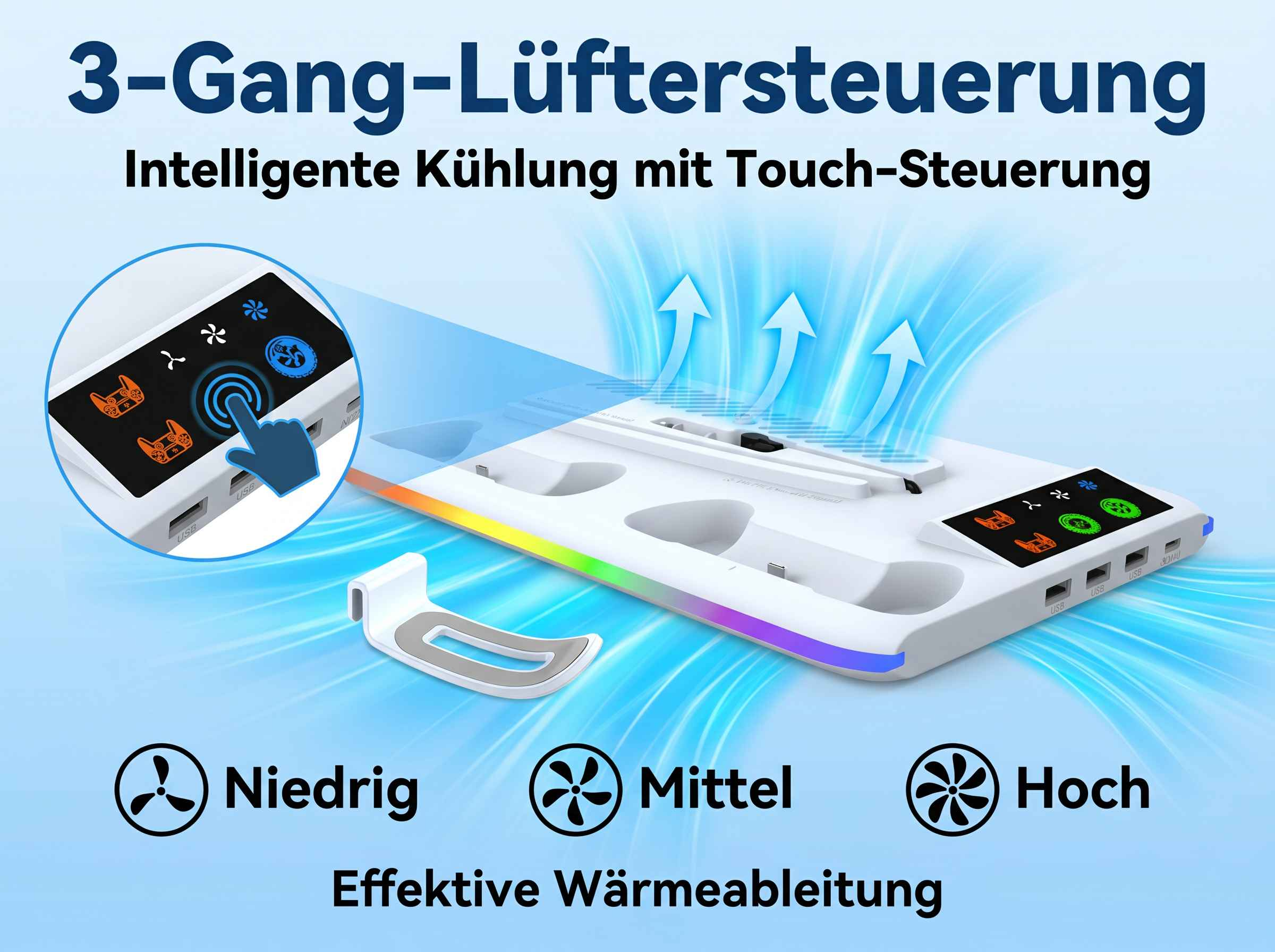 3-Gang Lüftersteuerung mit Touch-Bedienung und Kühlung.