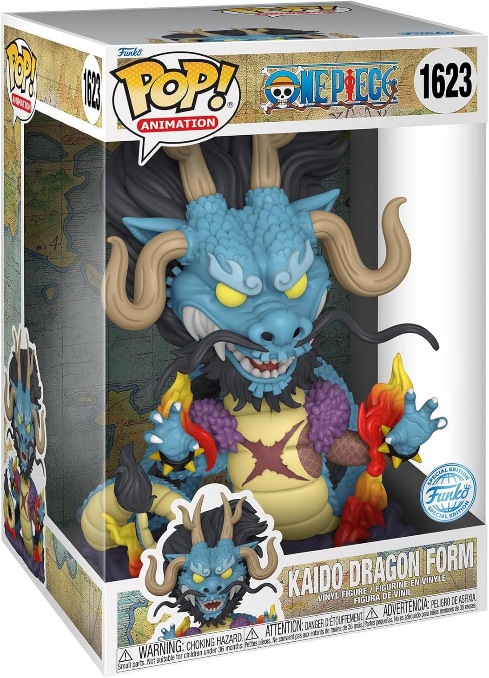 Ein blauer Drachenfigur-Pop von Funko, Modell 1623, Kaido Dragon Form.