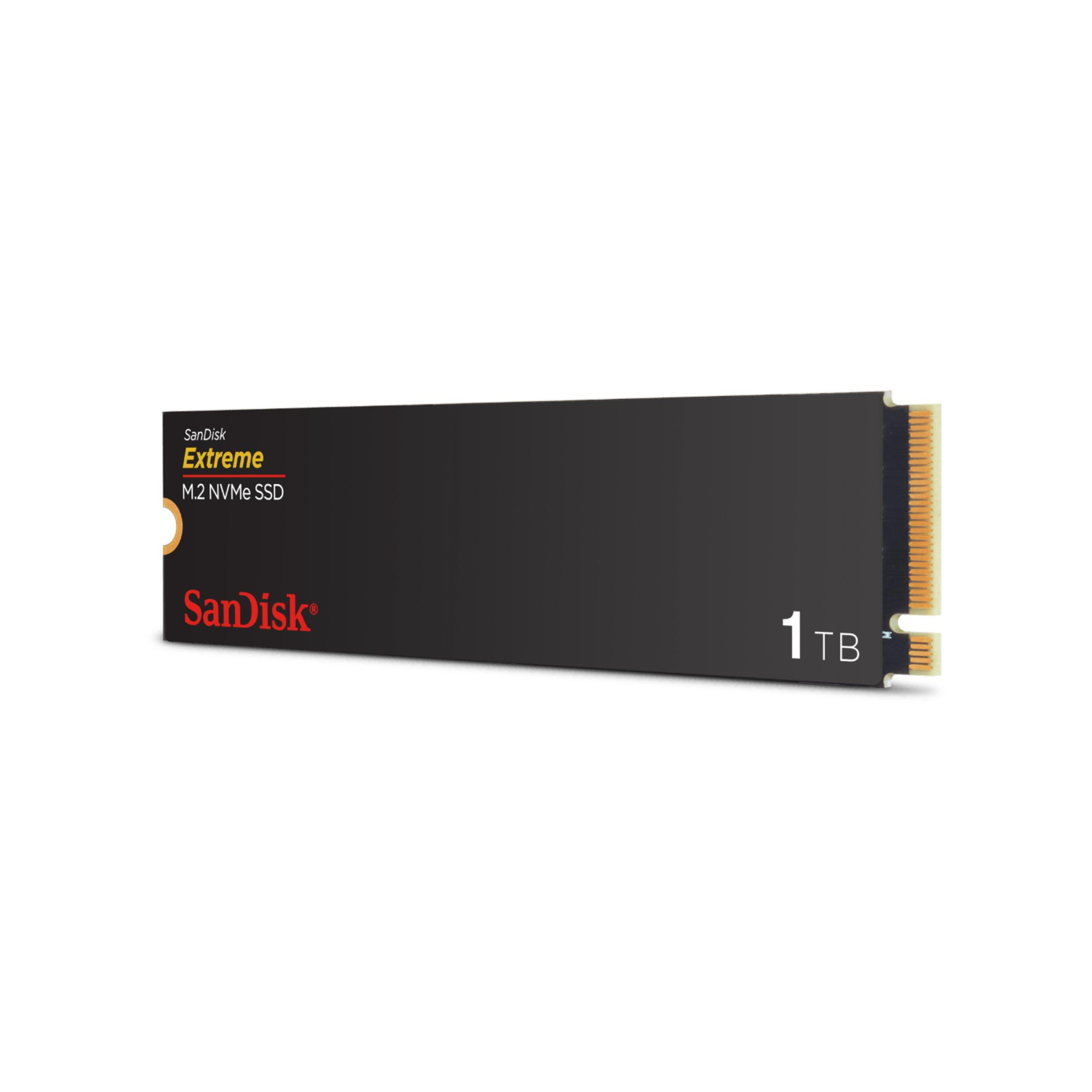 SanDisk Extreme 1TB M.2 NVMe SSD mit goldenem Anschluss.