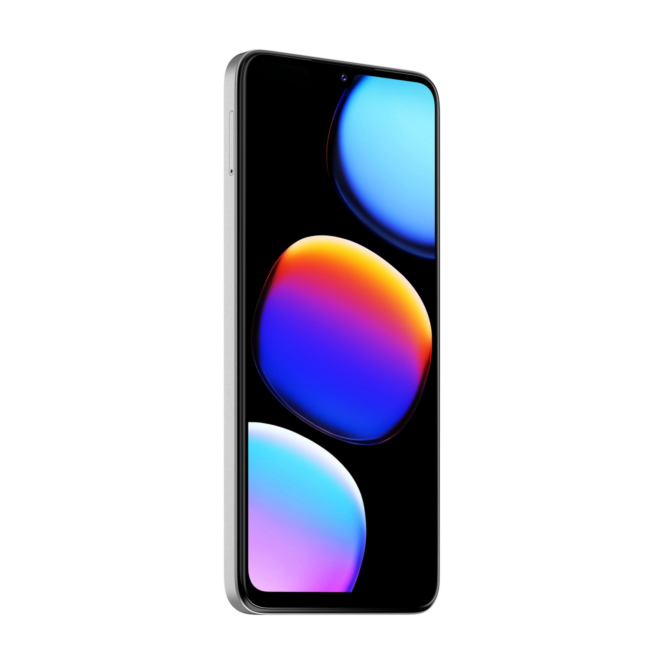 Uno smartphone con cornice argentata e sfondo sfumato.