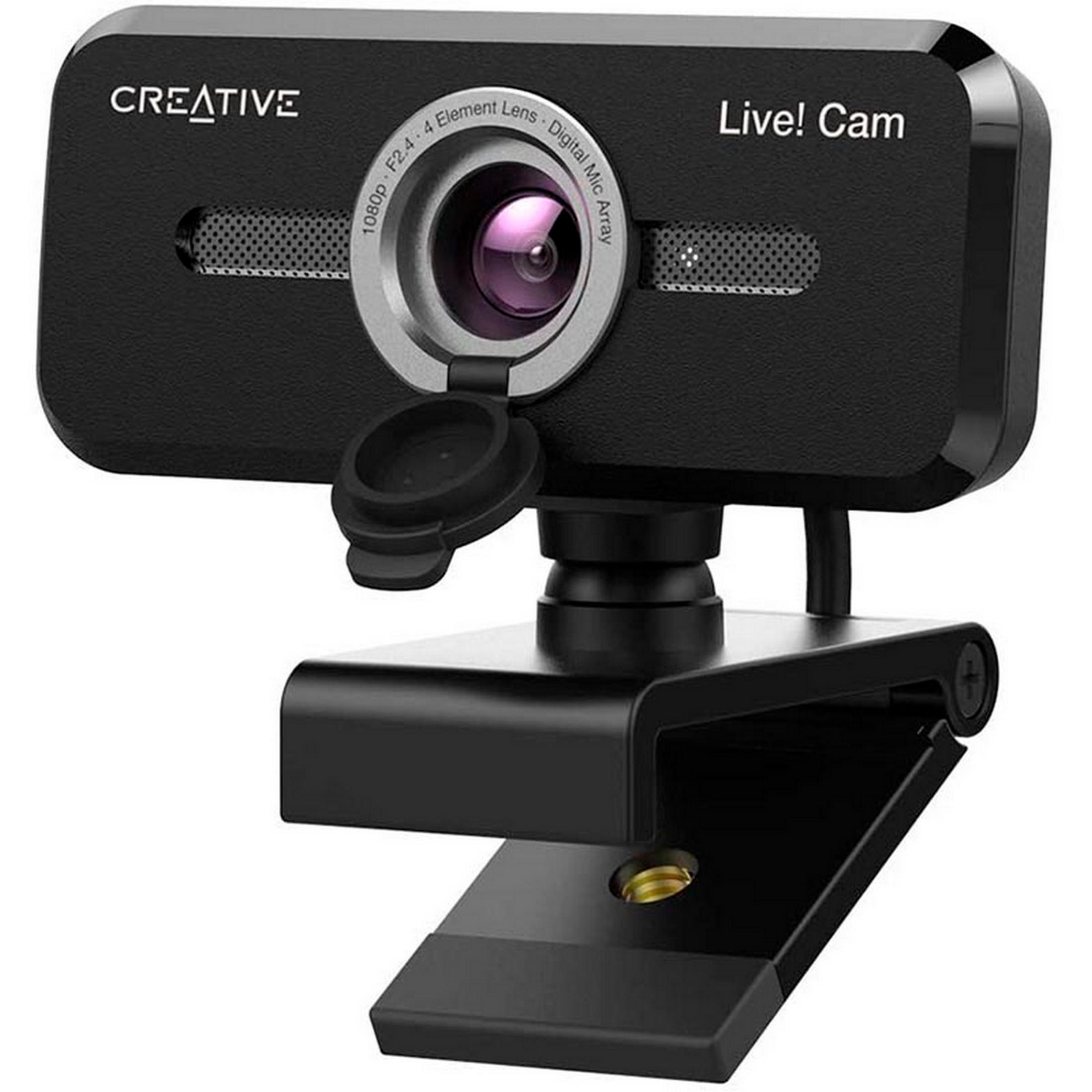 Czarna kamera internetowa z logo "CREATIVE" i napisem "Live! Cam".