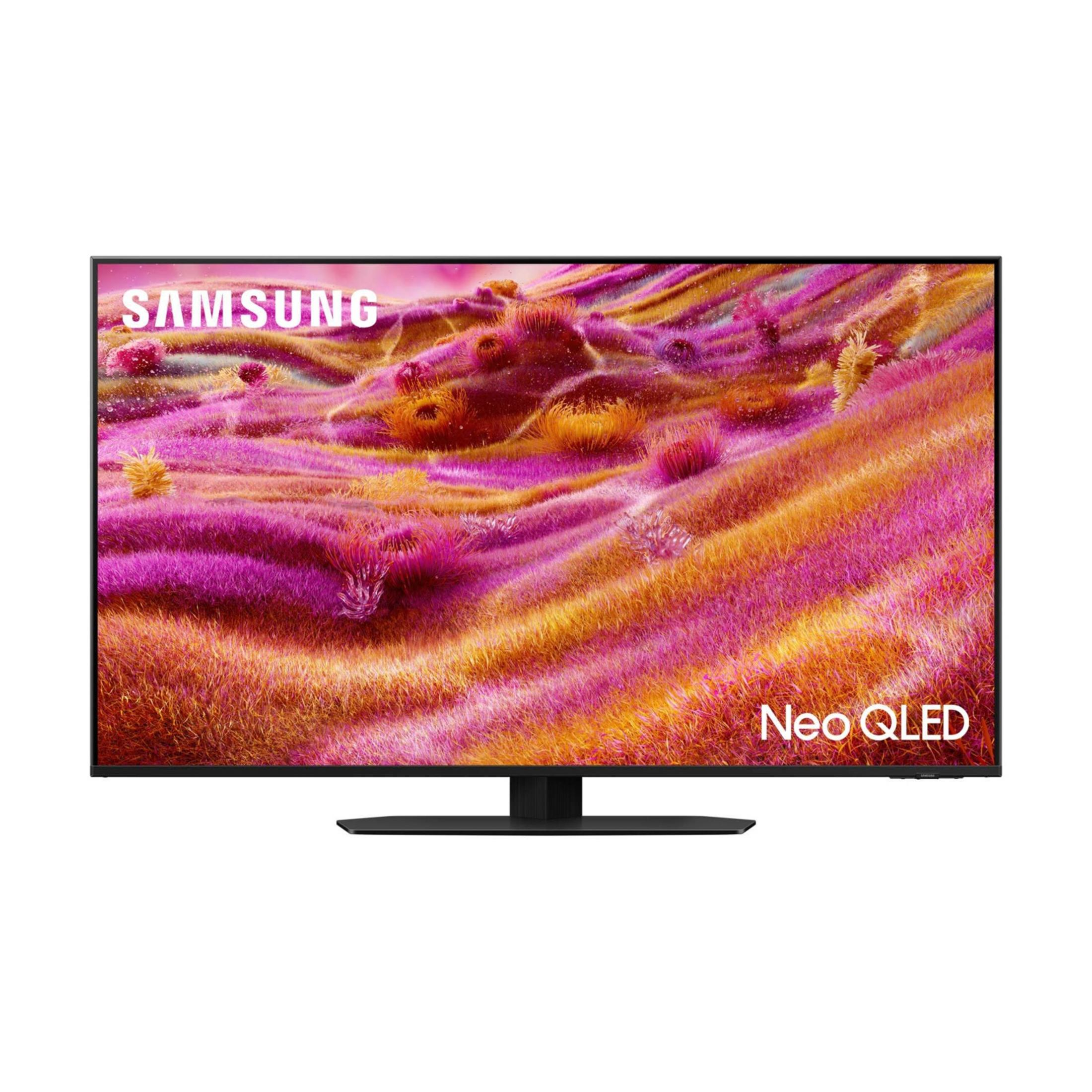 Un téléviseur Samsung Neo QLED affichant un économiseur d'écran abstrait et vibrant.