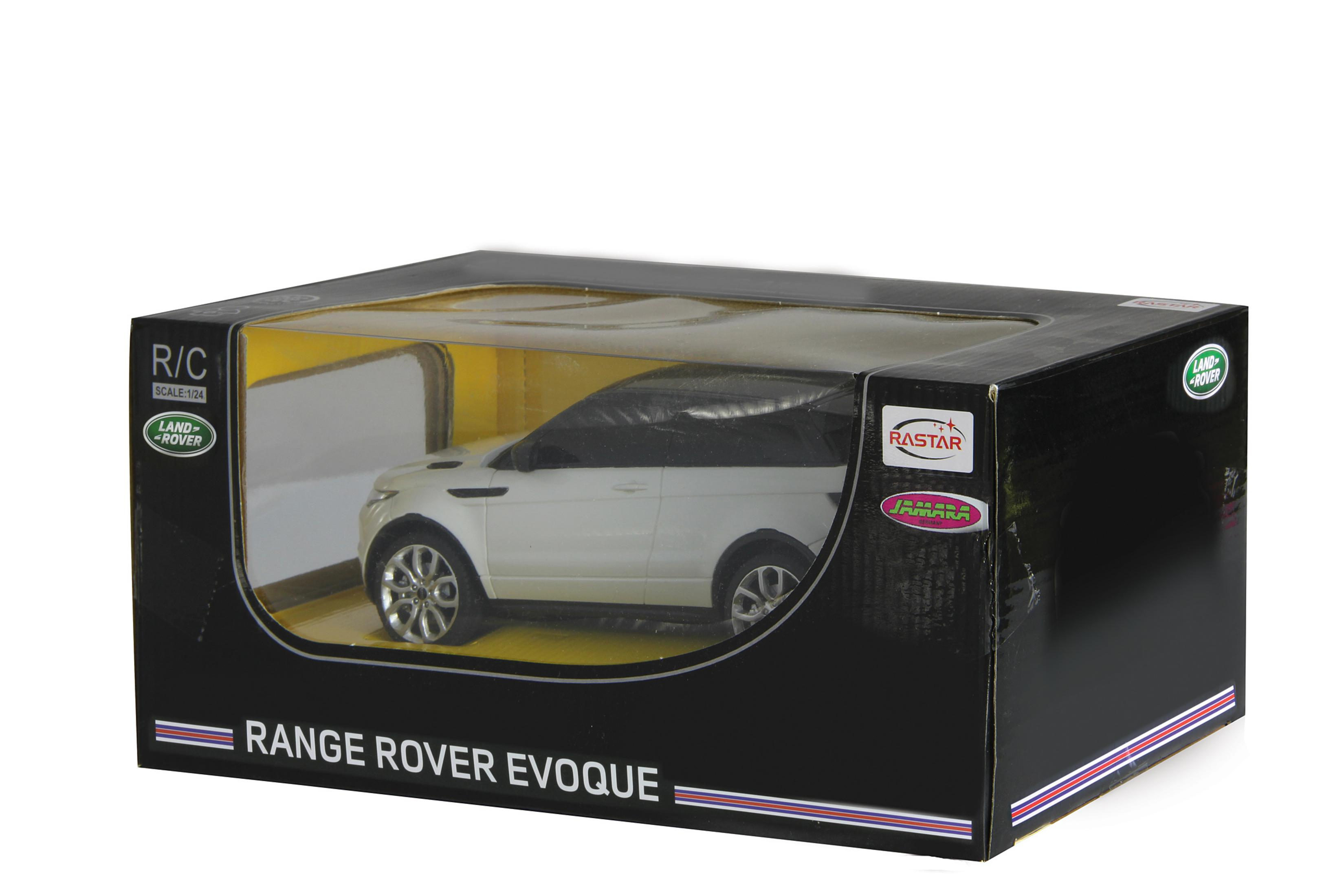 Verpackung eines weißen ferngesteuerten Range Rover Evoque Spielzeugautos.