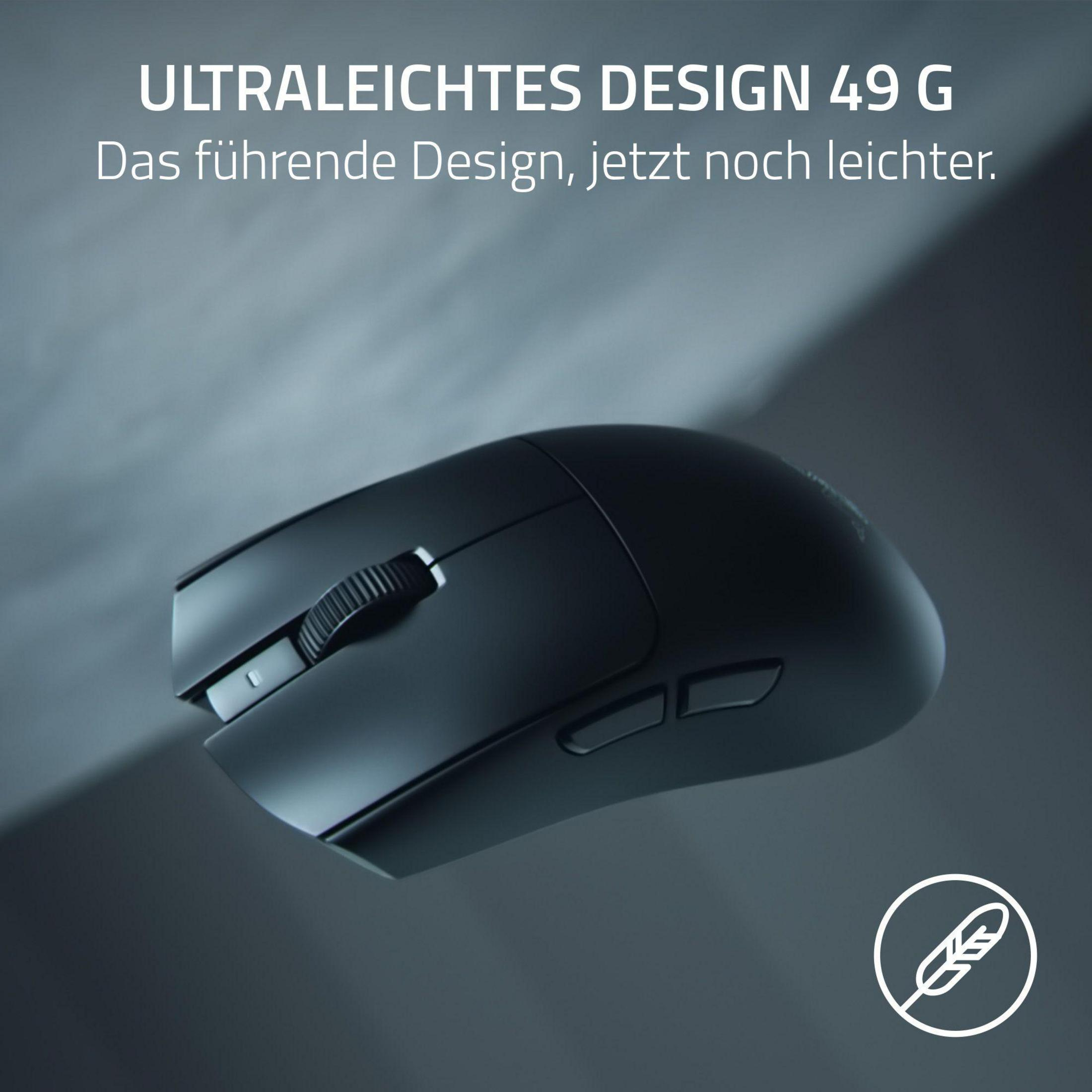 Un mouse nero e leggero su sfondo grigio.