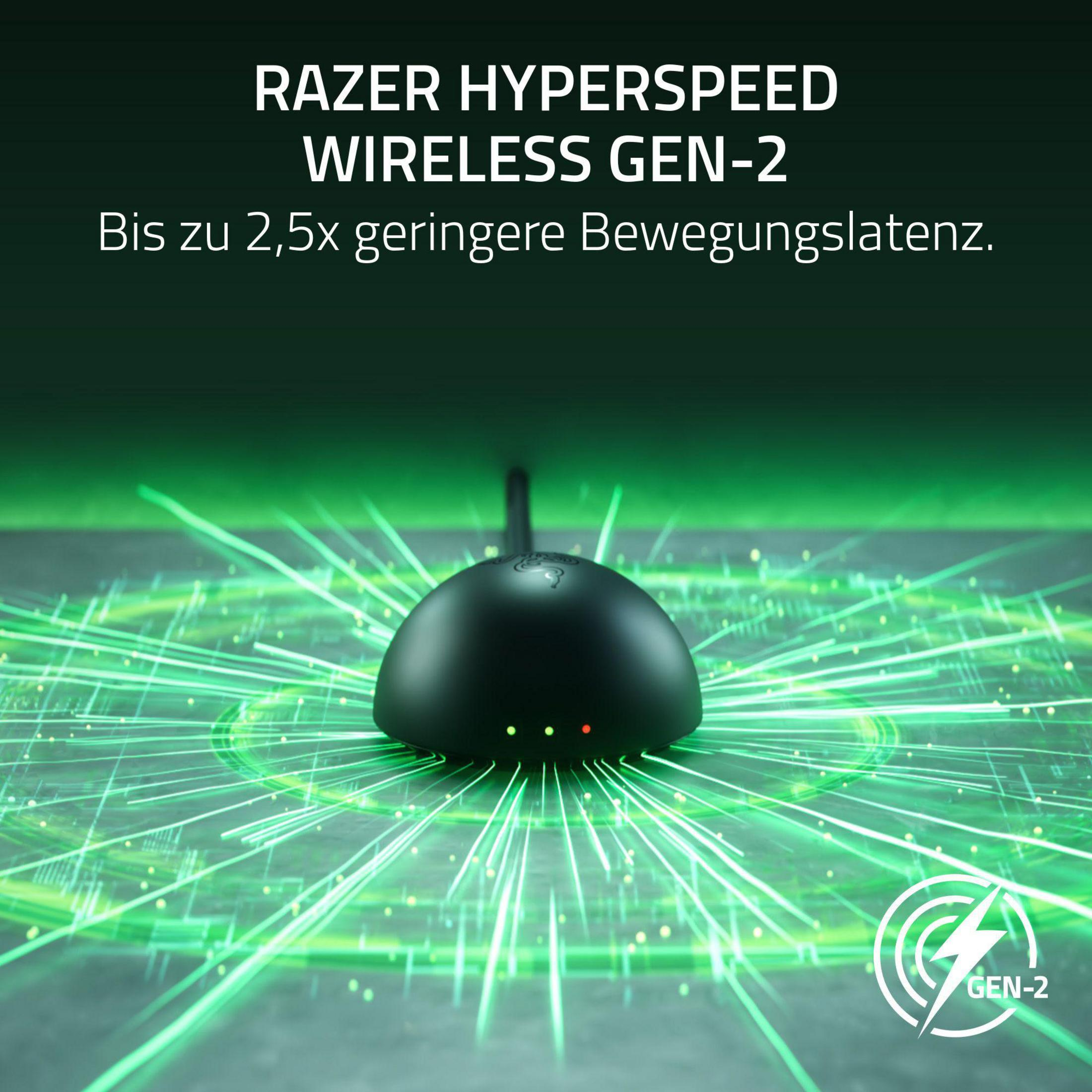 Dongle Razer Hyperspeed nero con raggi di luce verdi e logo GEN-2.