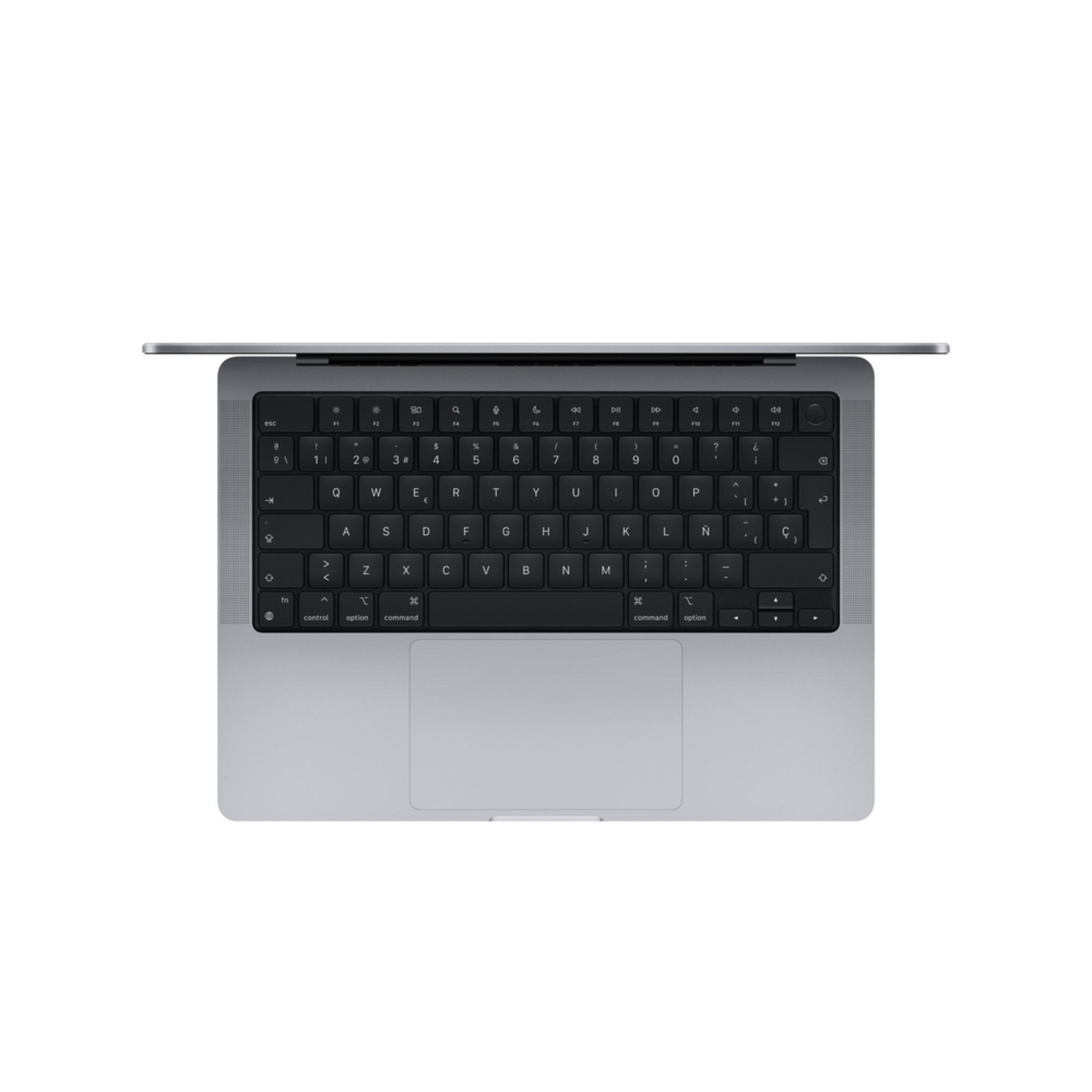 Un laptop argentato aperto con tastiera e trackpad neri, visto dall'alto.