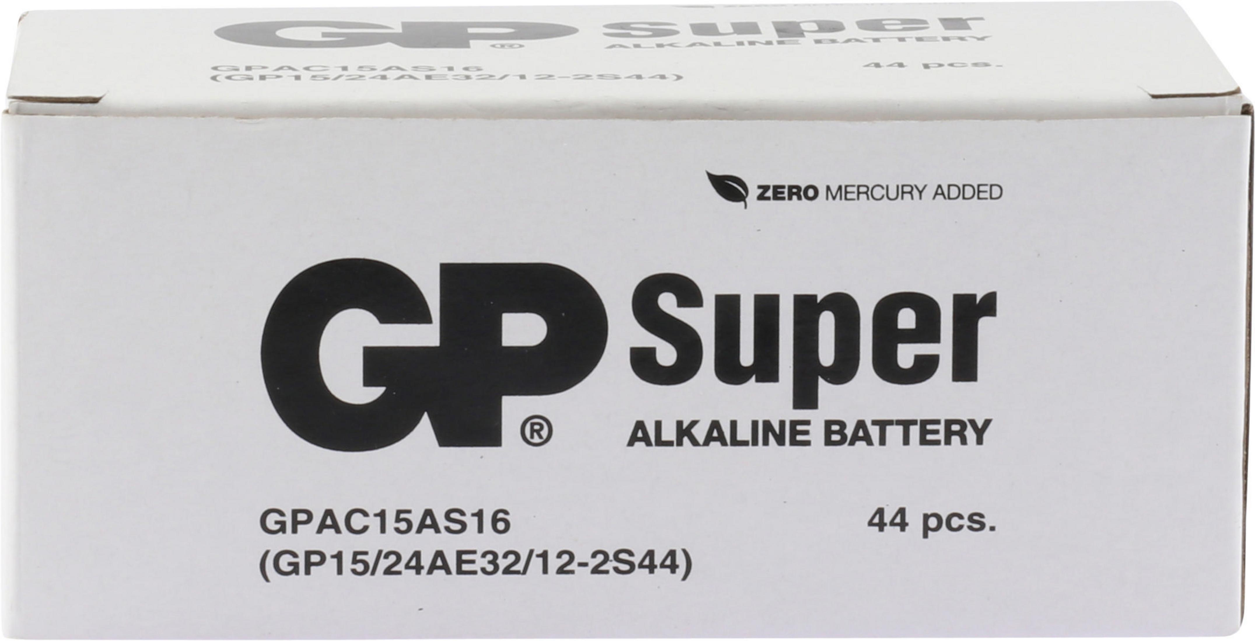 GP Super Alkaline Batterien, 44 Stück, Modell GPAC15AS16.