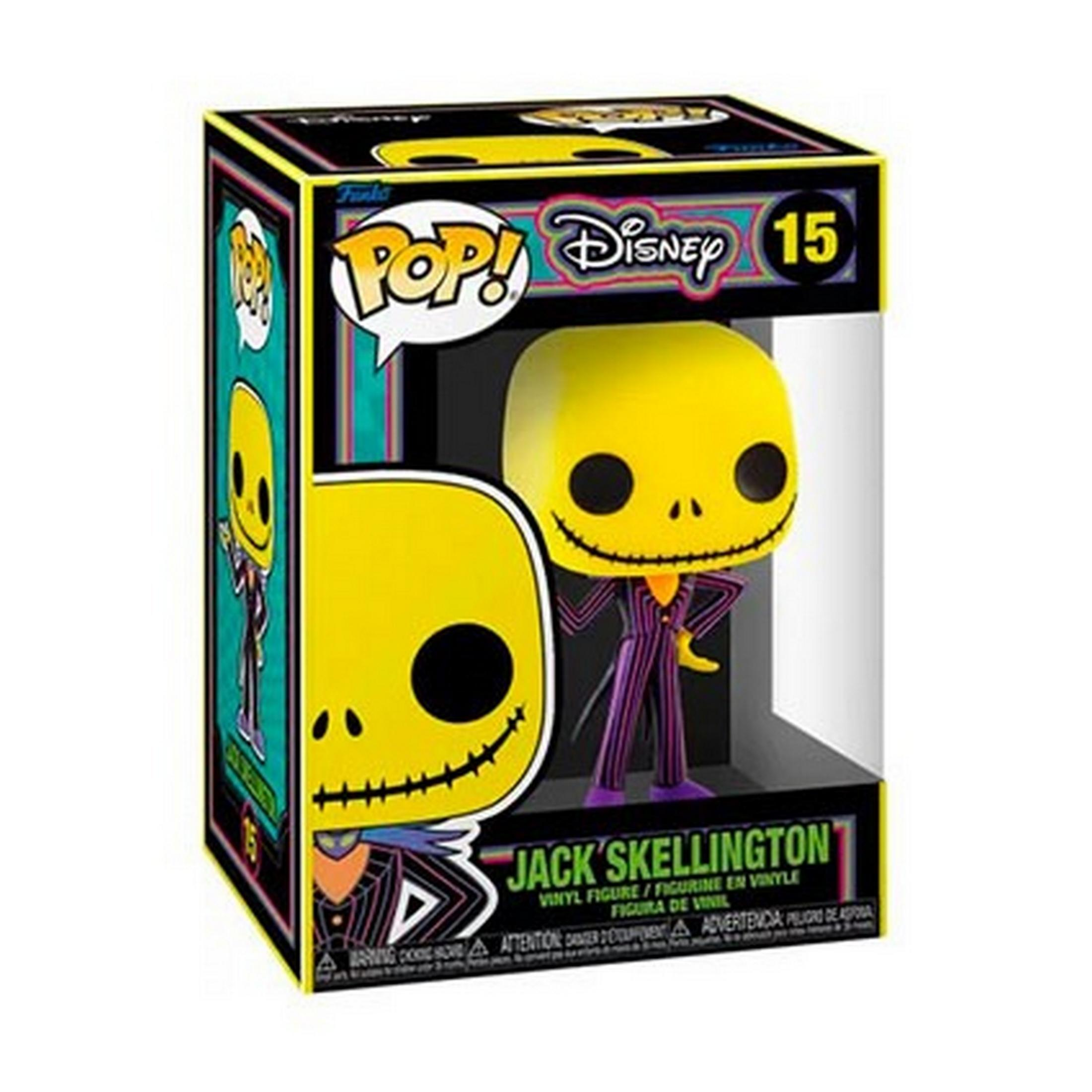 Figura in vinile Jack Skellington Funko Pop in scatola Disney. Testa gialla, completo a righe.