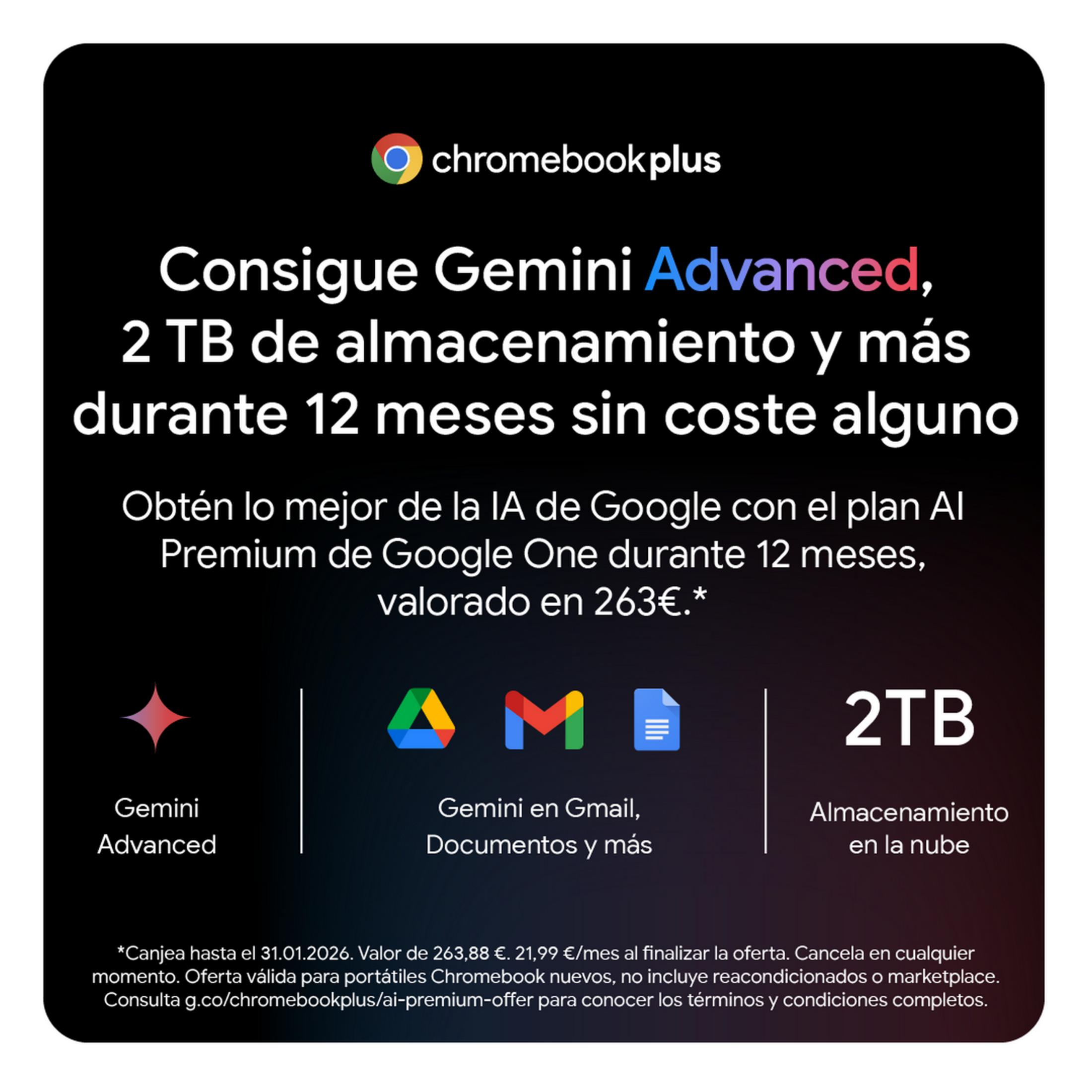 Chromebook Plus: Gemini Advanced, 2TB di spazio gratis per 12 mesi.