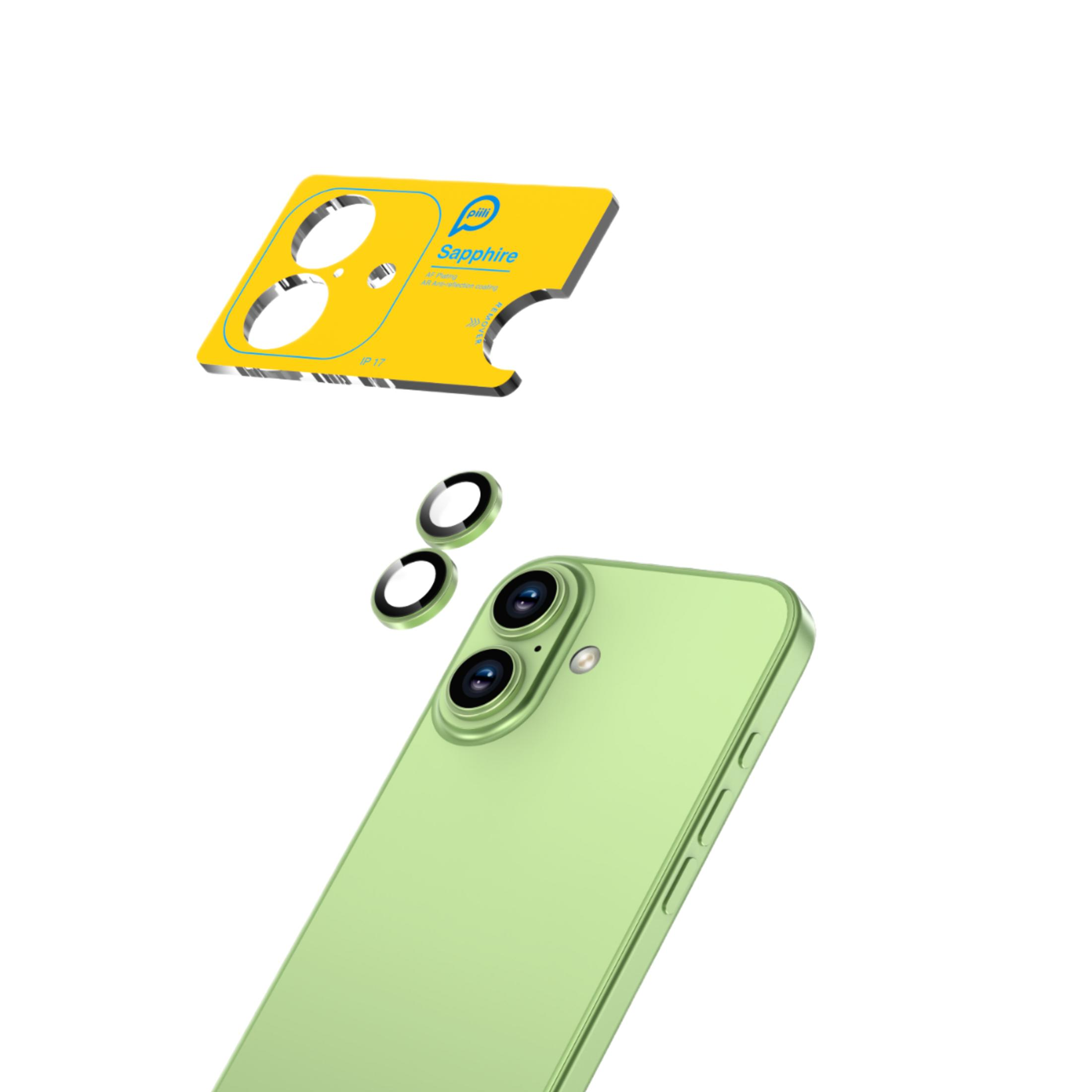 Kamera lensleri ve sarı aletli yeşil akıllı telefon.