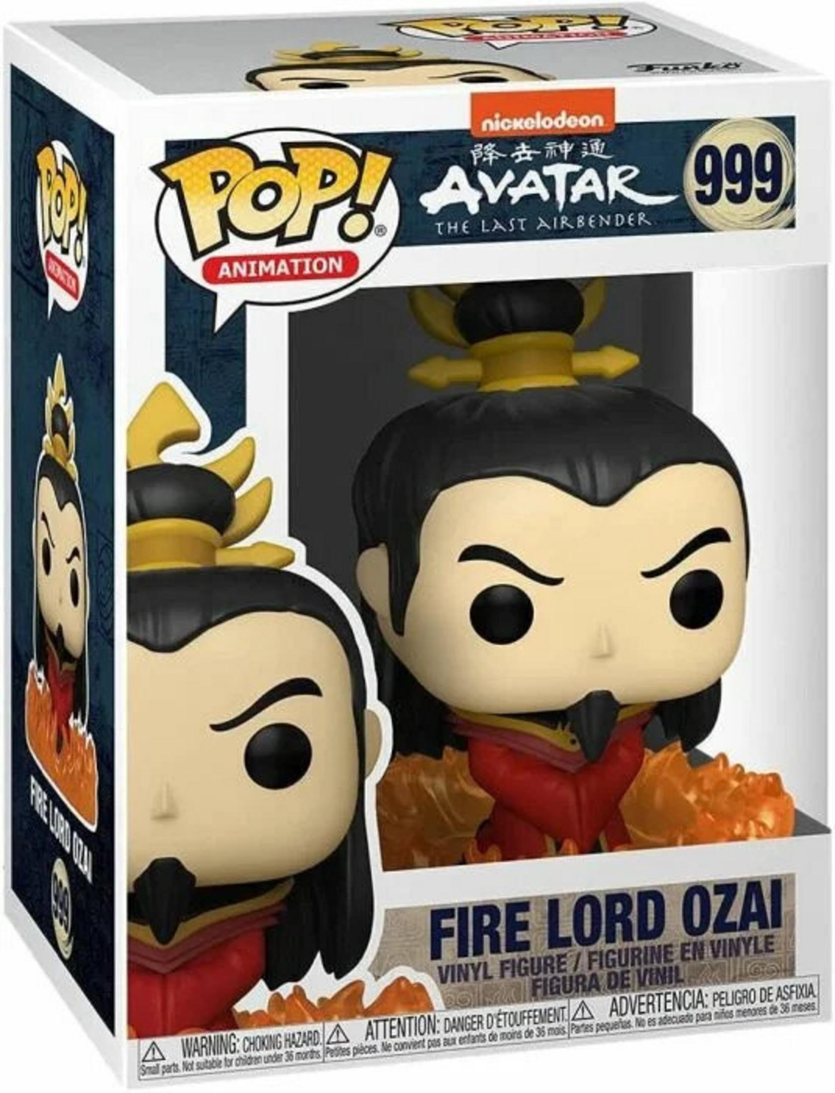 Funko Pop Figur von Feuerlord Ozai aus Avatar, mit Flammen-Details.