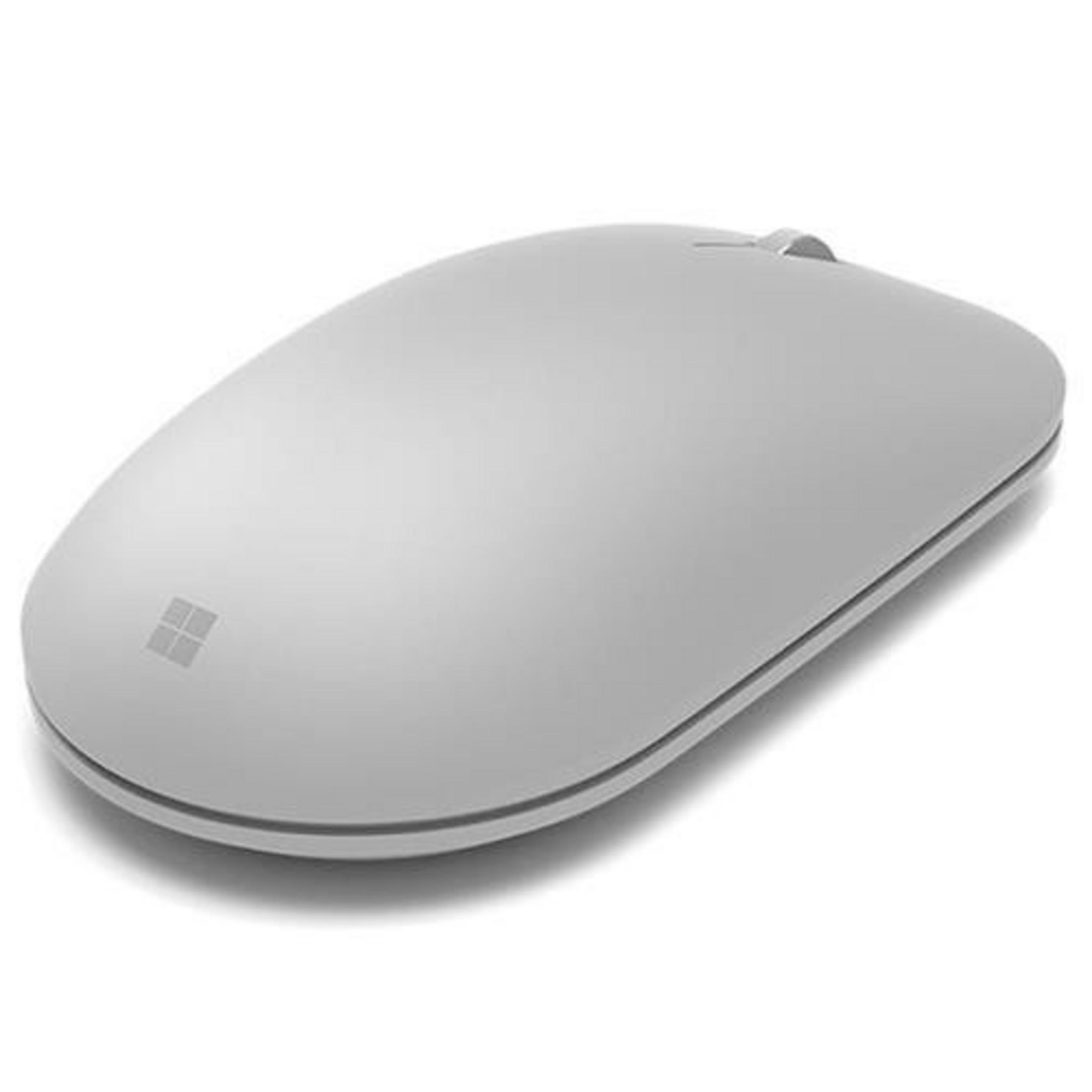 Un mouse Microsoft grigio con il logo di Windows.