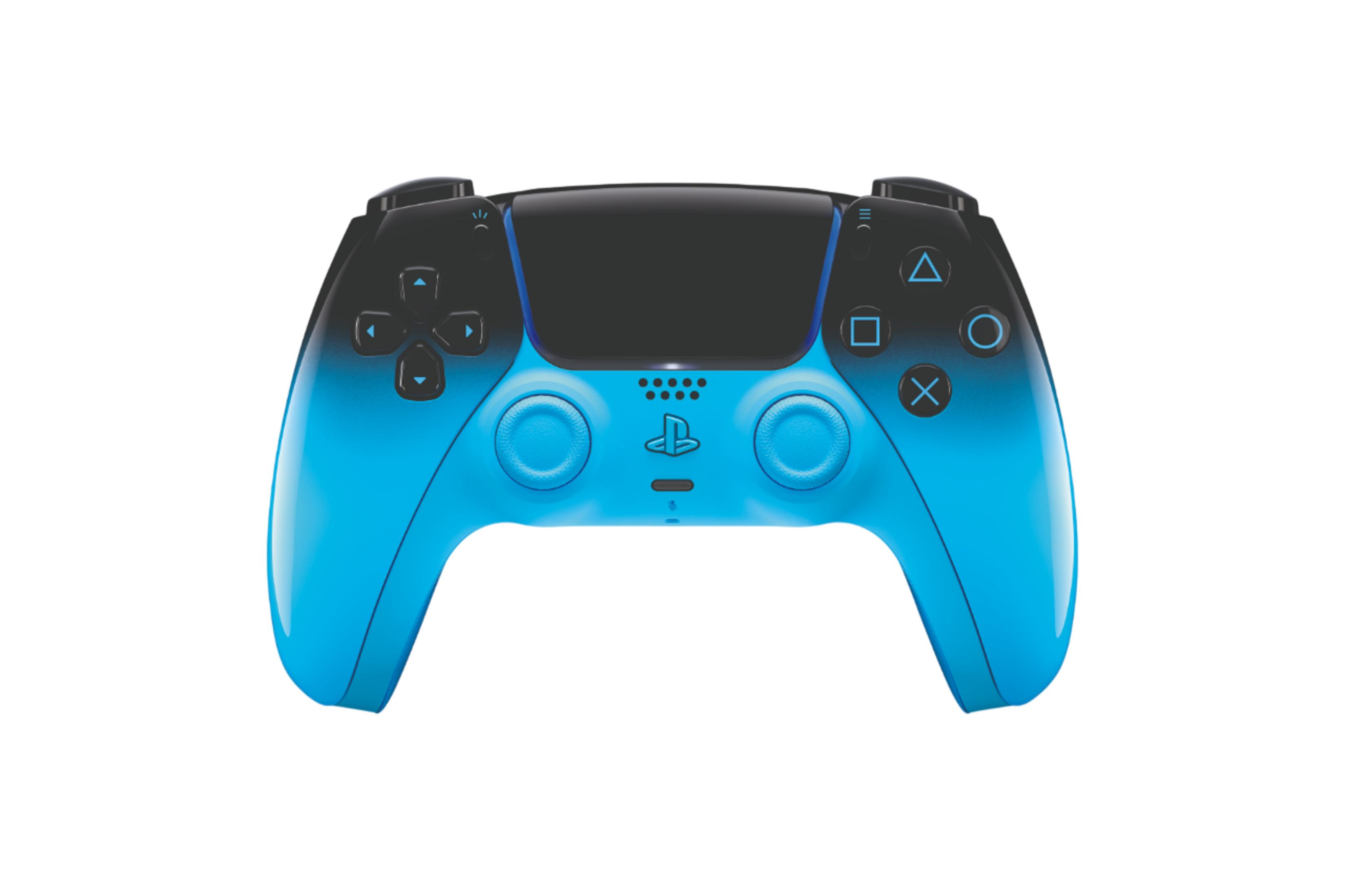 Un controller blu e nero con levette analogiche e pulsanti.