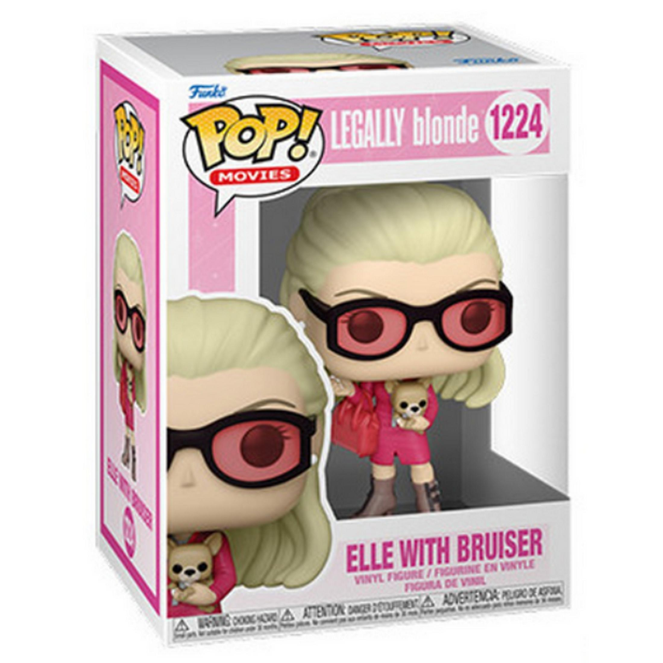 Funko Pop-Figur von Elle Woods mit Bruiser aus Legally Blonde in rosa Kleidung.