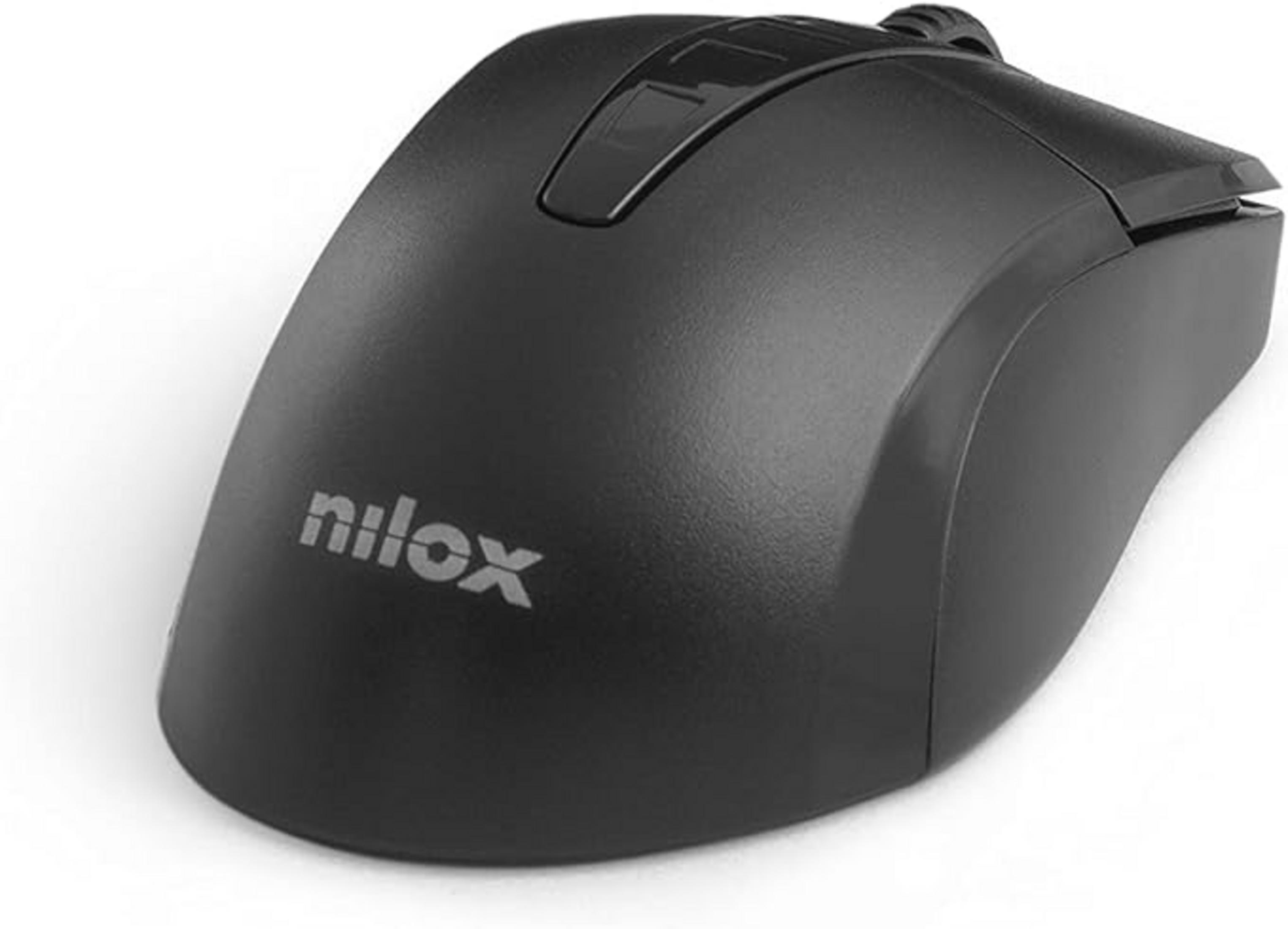 Mouse Nilox nero per computer con rotellina e pulsanti.