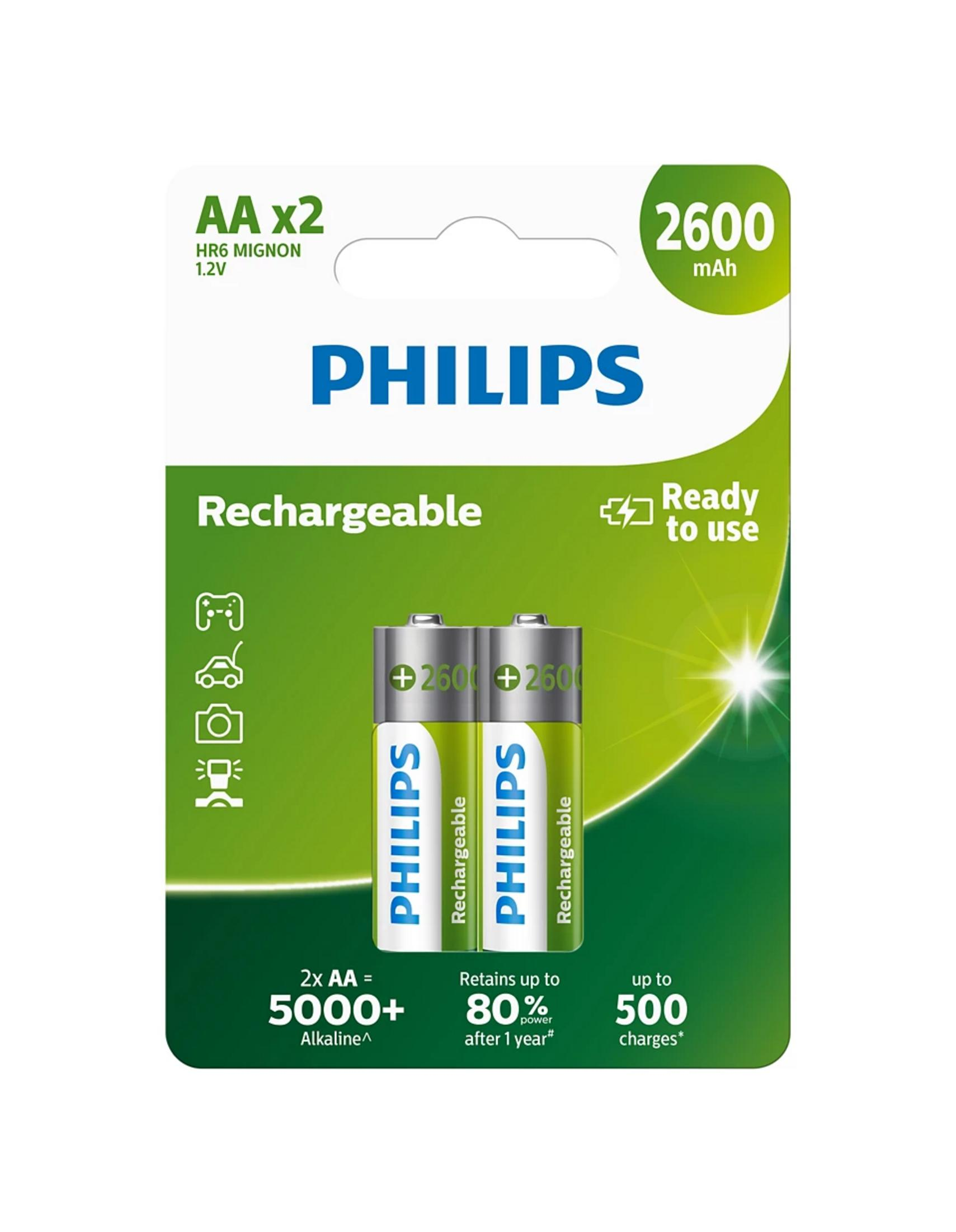 Confezione di due batterie ricaricabili Philips AA da 2600mAh.