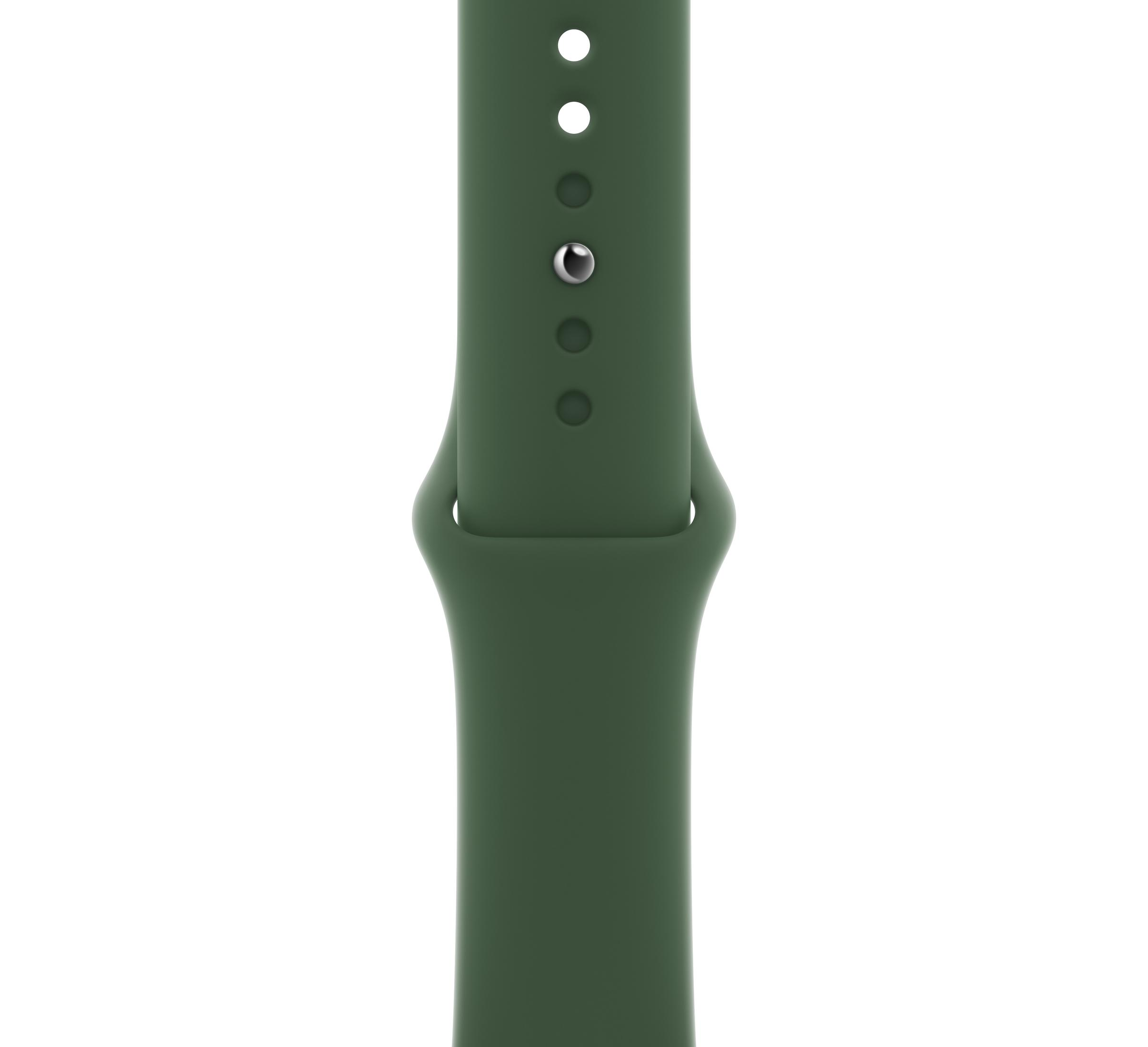 Dunkelgrünes Armband mit Dornschließe und verstellbaren Löchern.