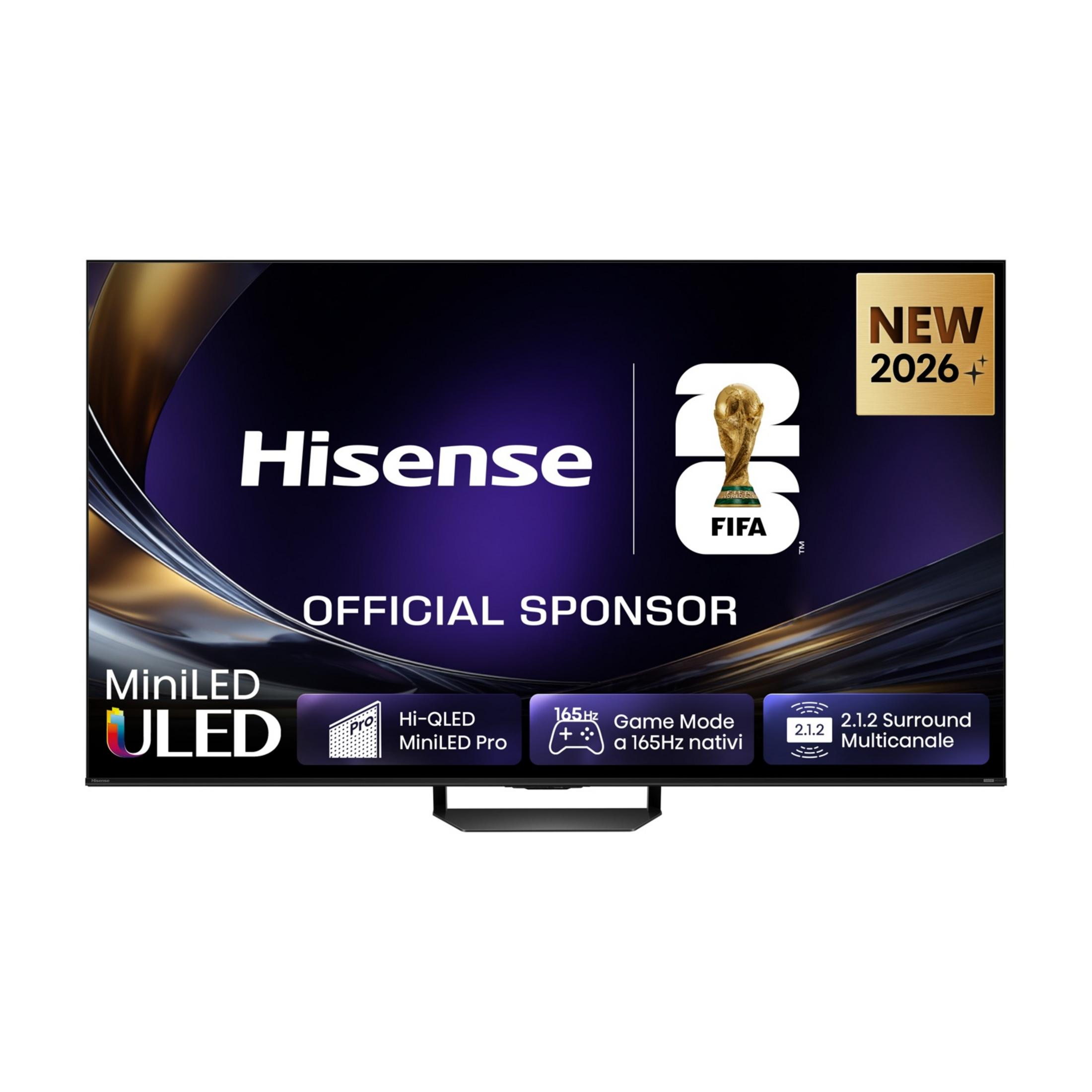 Ein Hisense MiniLED ULED Fernseher mit FIFA-Logo, "Offizieller Sponsor".